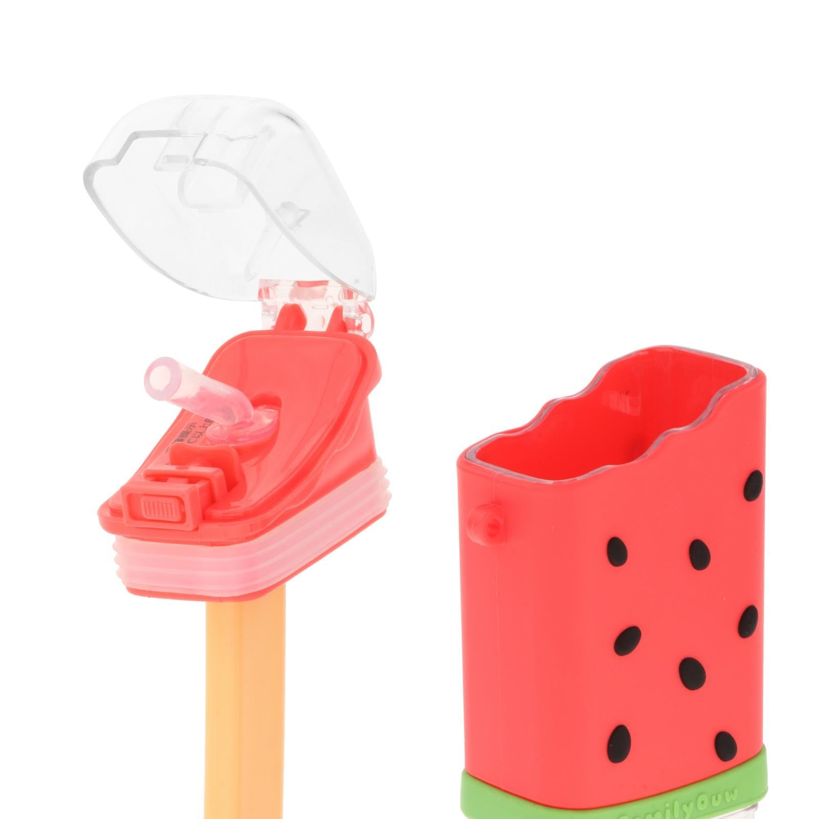 Cute Water Bottle with Straw Square Leakproof Summer for Kids for Outdoor Watermelon