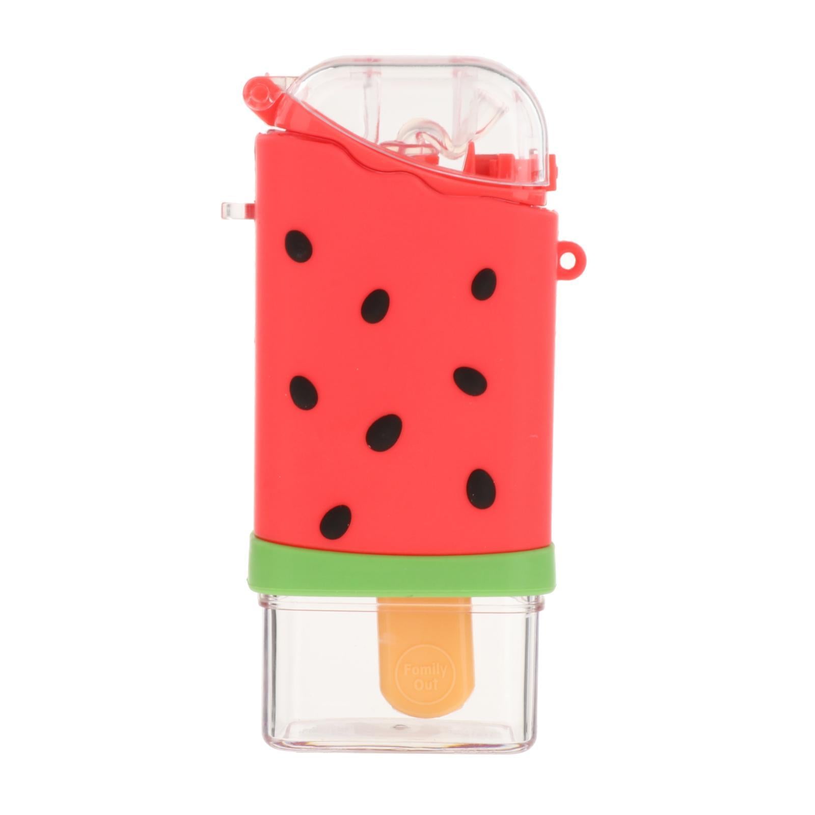 Cute Water Bottle with Straw Square Leakproof Summer for Kids for Outdoor Watermelon