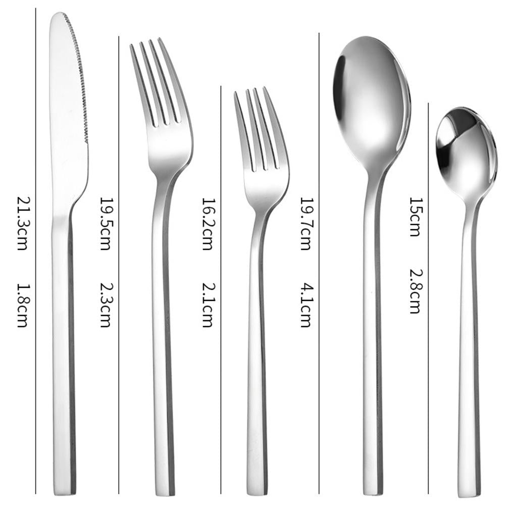 5x Glossy Tableware Cutlery Set Knife Spoon Fork Flatware Silver