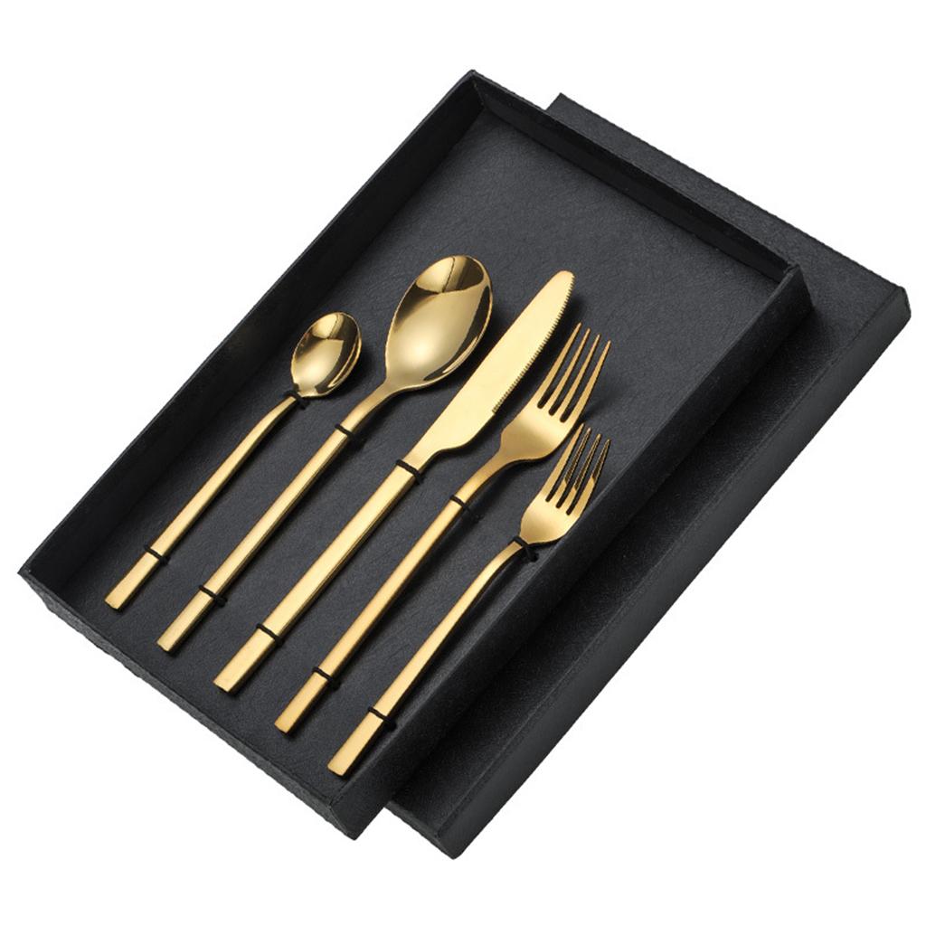 5x Glossy Tableware Cutlery Set Knife Spoon Fork Flatware Gold