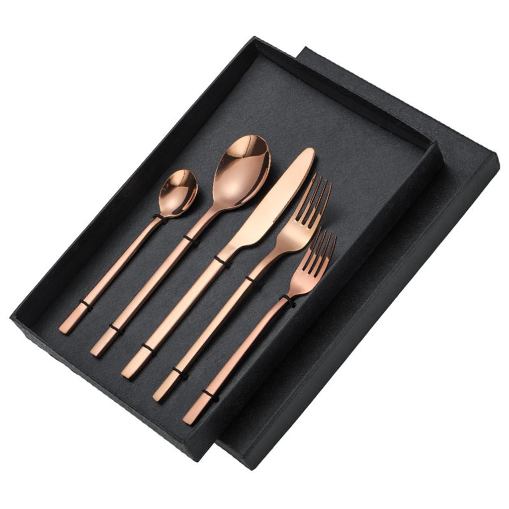 5x Glossy Tableware Cutlery Set Knife Spoon Fork Flatware Rose Gold