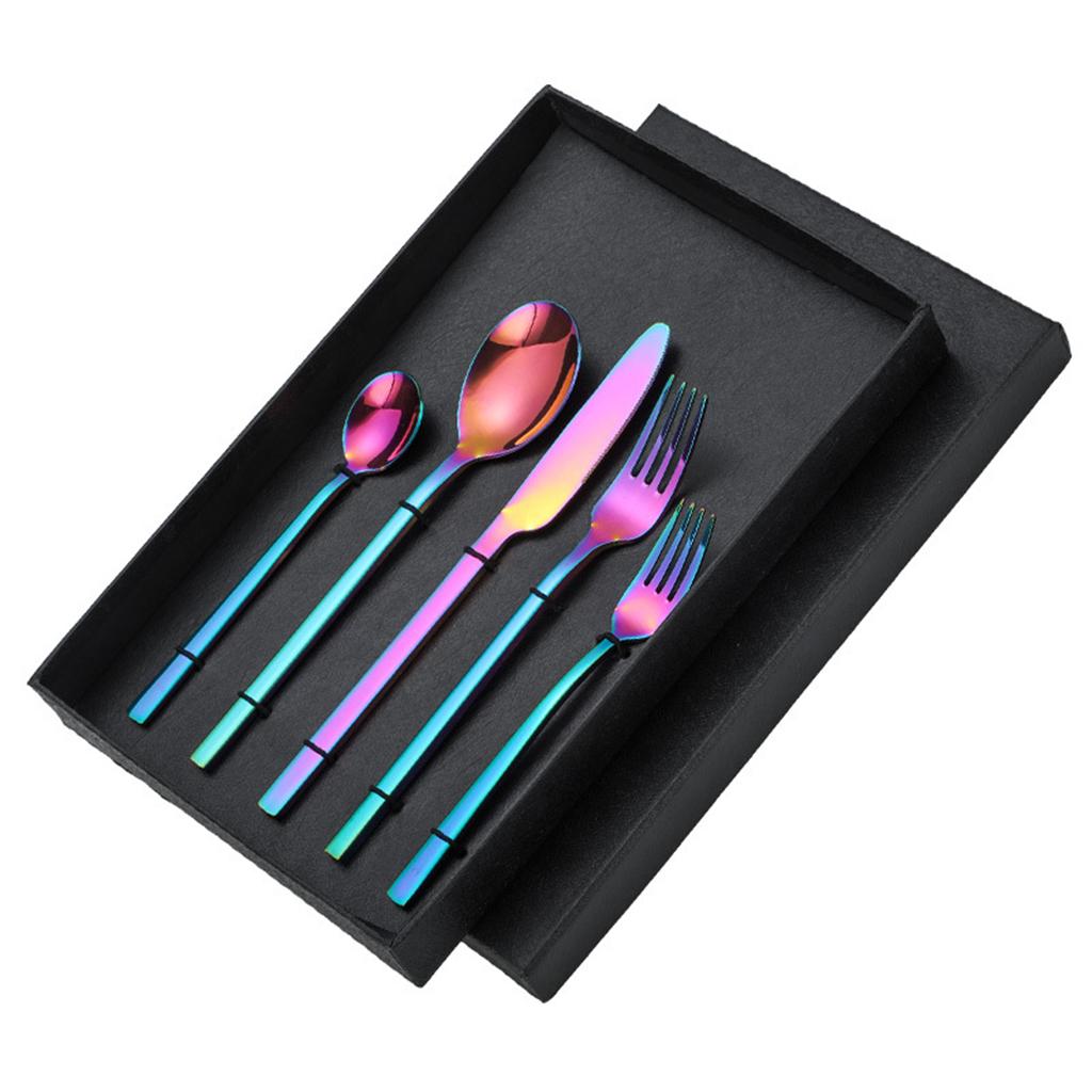 5x Glossy Tableware Cutlery Set Knife Spoon Fork Flatware Rainbow