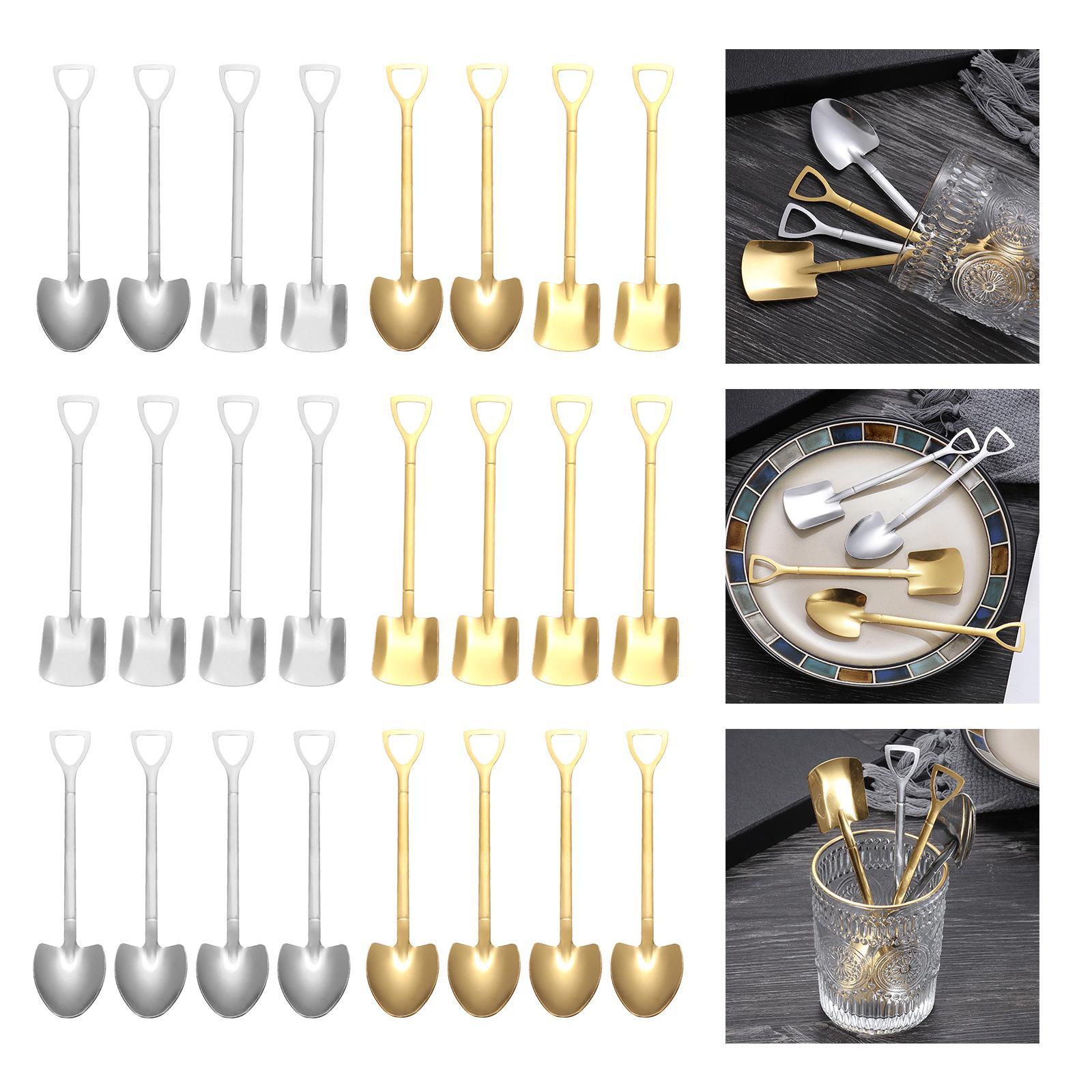 Ice Cream Spoon Coffee Spoon Cutlery Shovel Shape Stirring Scoop Flatware point silver
