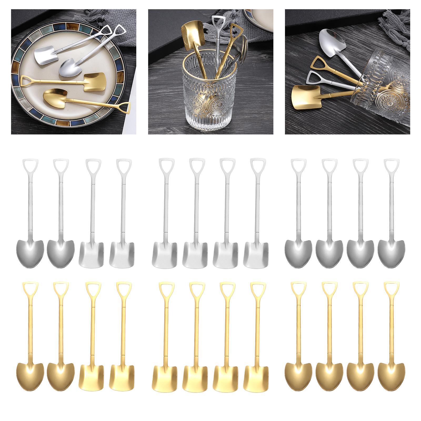 Ice Cream Spoon Coffee Spoon Cutlery Shovel Shape Stirring Scoop Flatware point silver