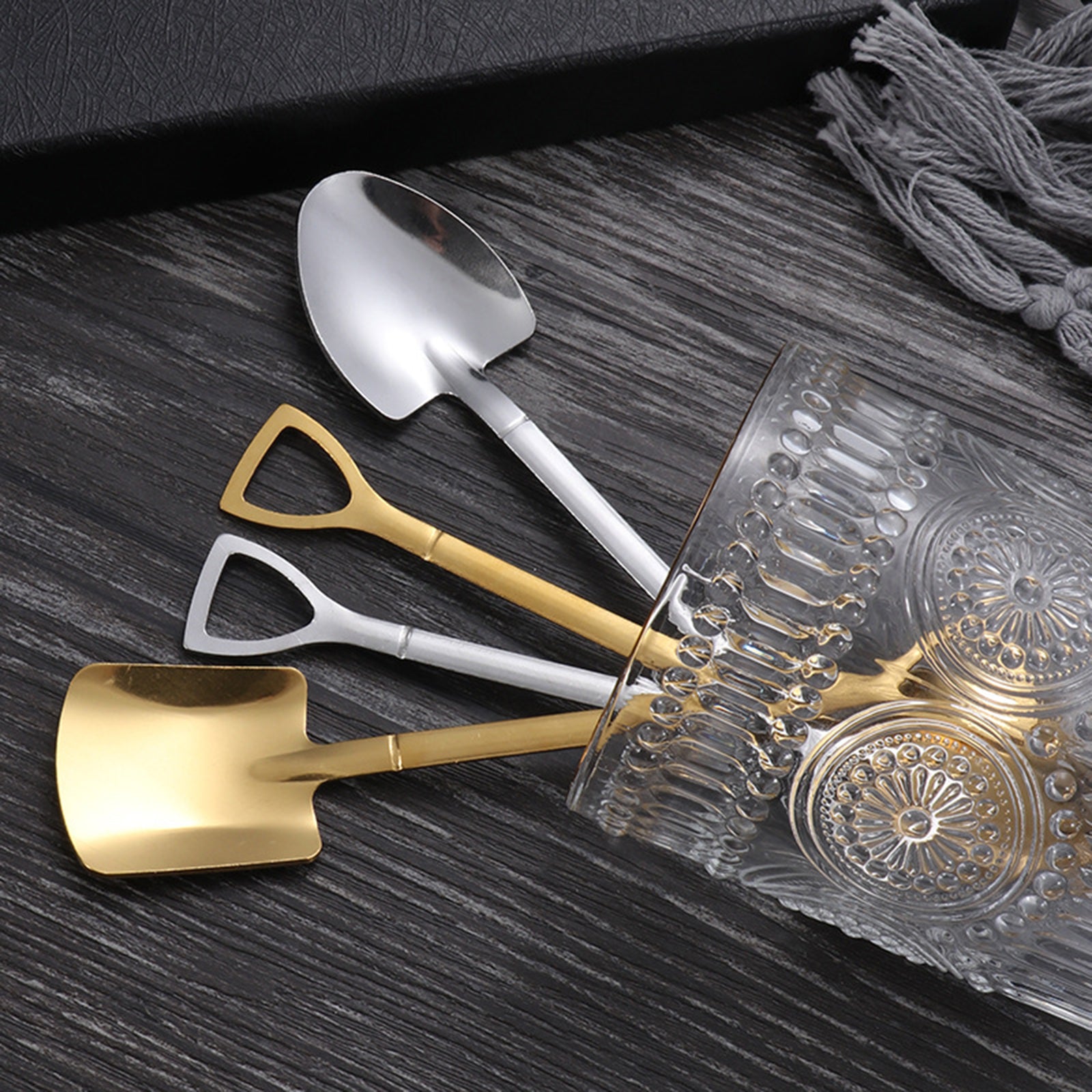 Ice Cream Spoon Coffee Spoon Cutlery Shovel Shape Stirring Scoop Flatware pointed flat silver