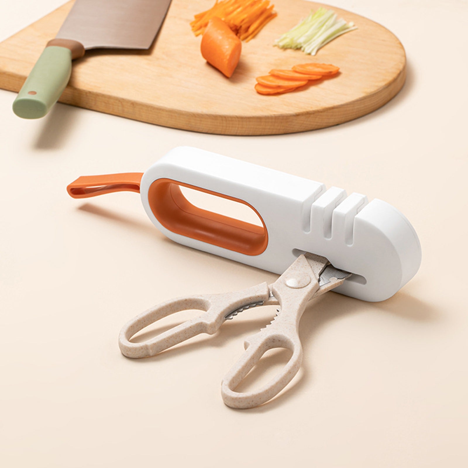4-in-1 Kitchen Sharpener Ceramic Stone Tungsten Carbide White Orange