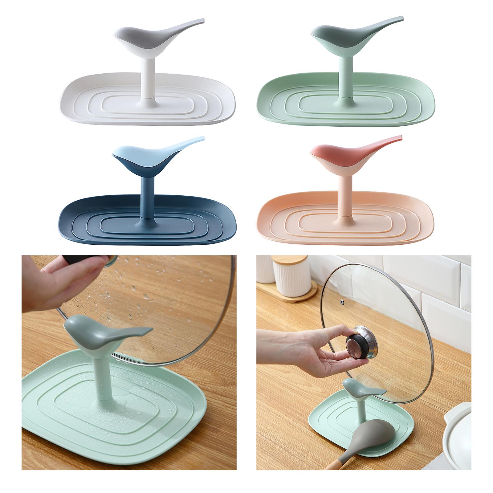 Kitchen Pot Lid Holder Countertop Cookware Spoon Rest Stand Rack White