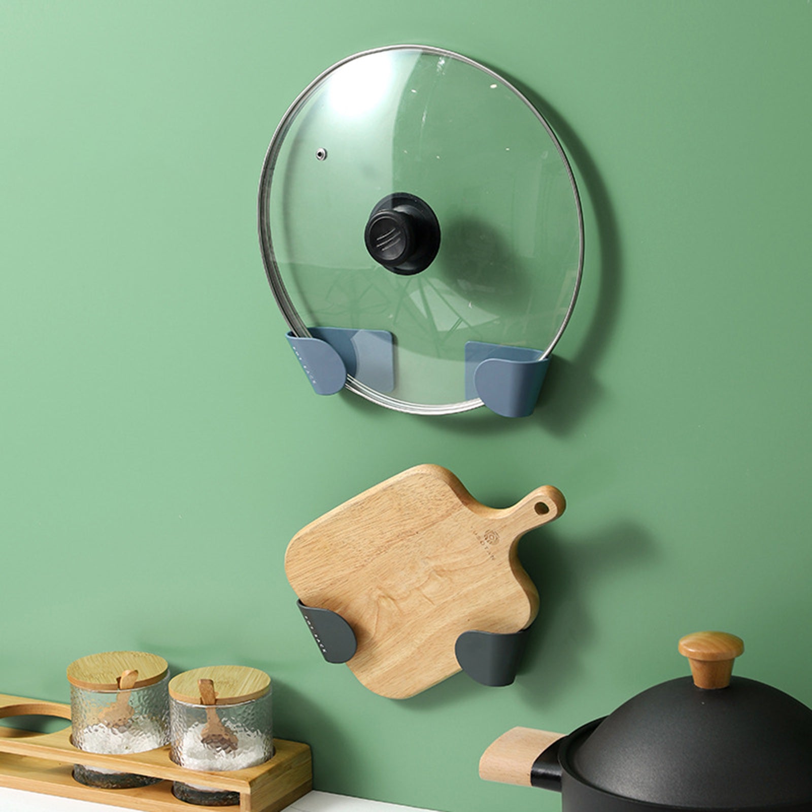 Pot Lid Holder Self Adhesive Hanging Punch-free Save Space Household Tools Black