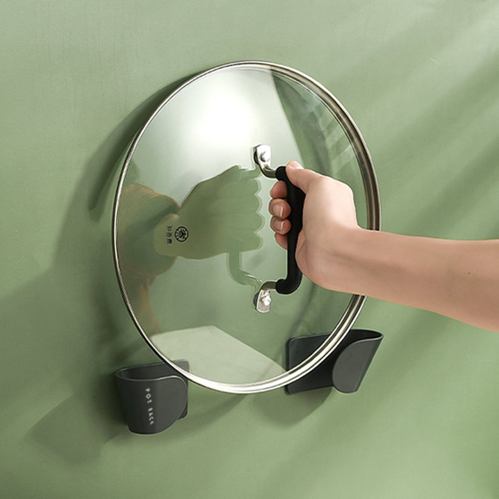 Pot Lid Holder Self Adhesive Hanging Punch-free Save Space Household Tools Black