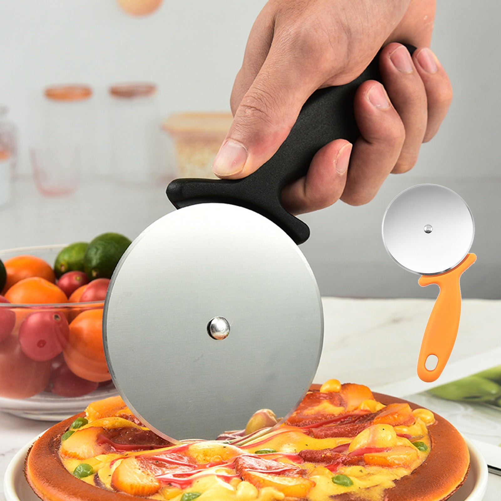Stainless Steel Cake Pizza Cutter Household Pizza Knife Cake Tools Orange