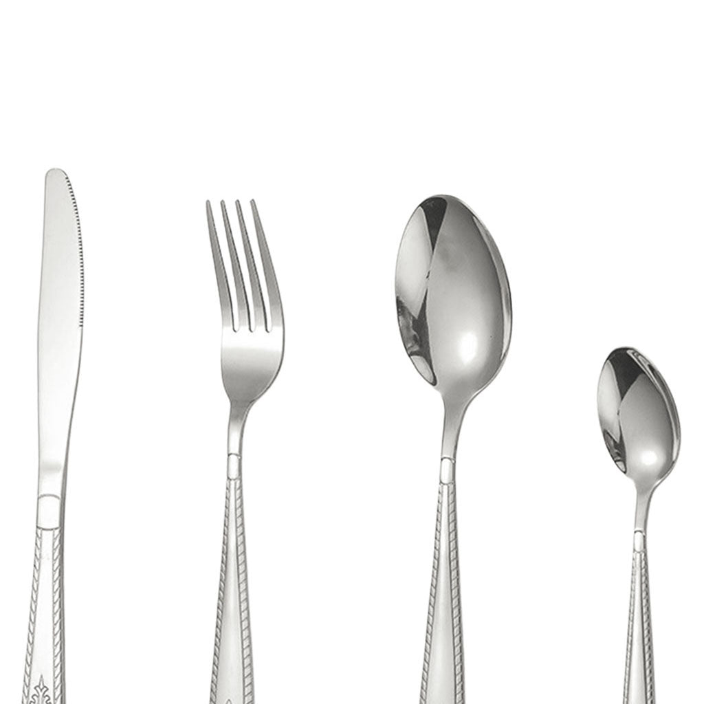 4pcs Cutlery Set Mirror Polishing Dinnerware Patterned Gift Box Set Party Silver