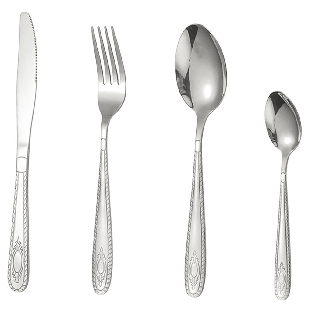 4pcs Cutlery Set Mirror Polishing Dinnerware Patterned Gift Box Set Party Silver