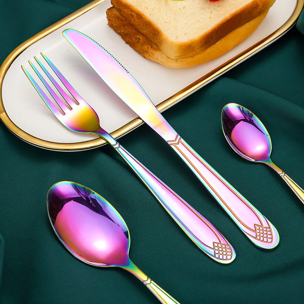 4pcs Cutlery Set Mirror Polishing Dinnerware Patterned Gift Box Set Party Multicolor