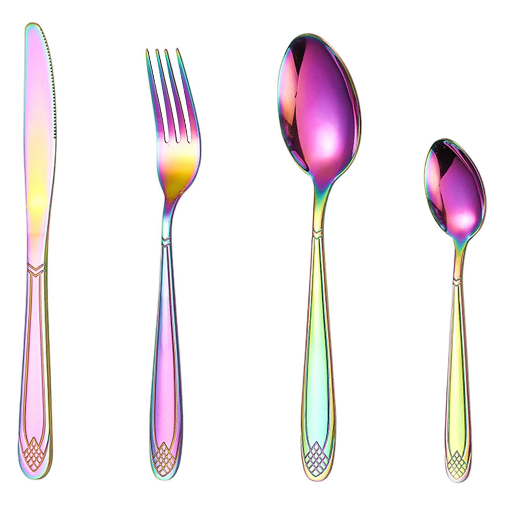 4pcs Cutlery Set Mirror Polishing Dinnerware Patterned Gift Box Set Party Multicolor