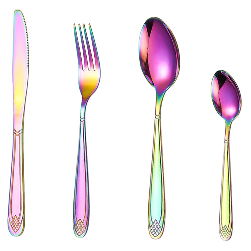 4pcs Cutlery Set Mirror Polishing Dinnerware Patterned Gift Box Set Party Multicolor