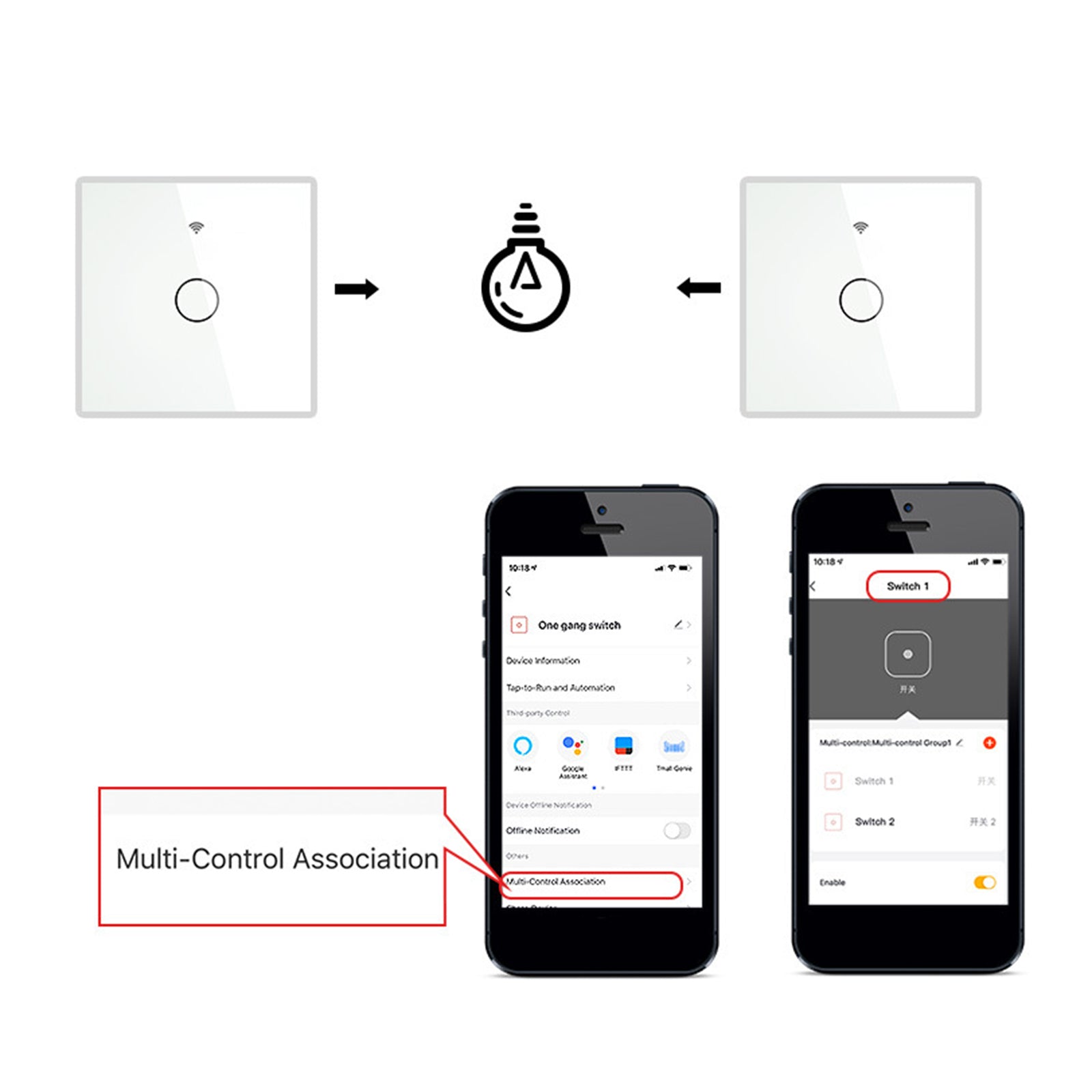 Smart Light Switch Remote Conrol Timing Setting Family Sharing Controler 1 Way Black