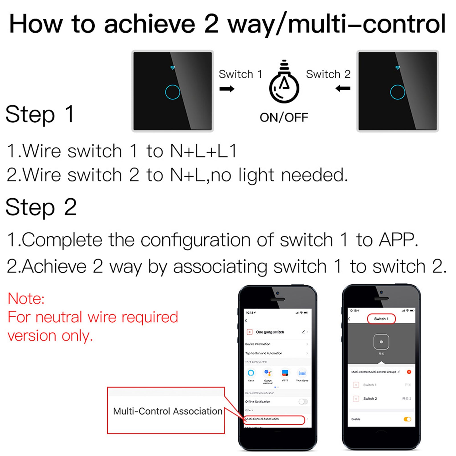 Smart Light Switch Remote Conrol Timing Setting Family Sharing Controler 1 Way Black