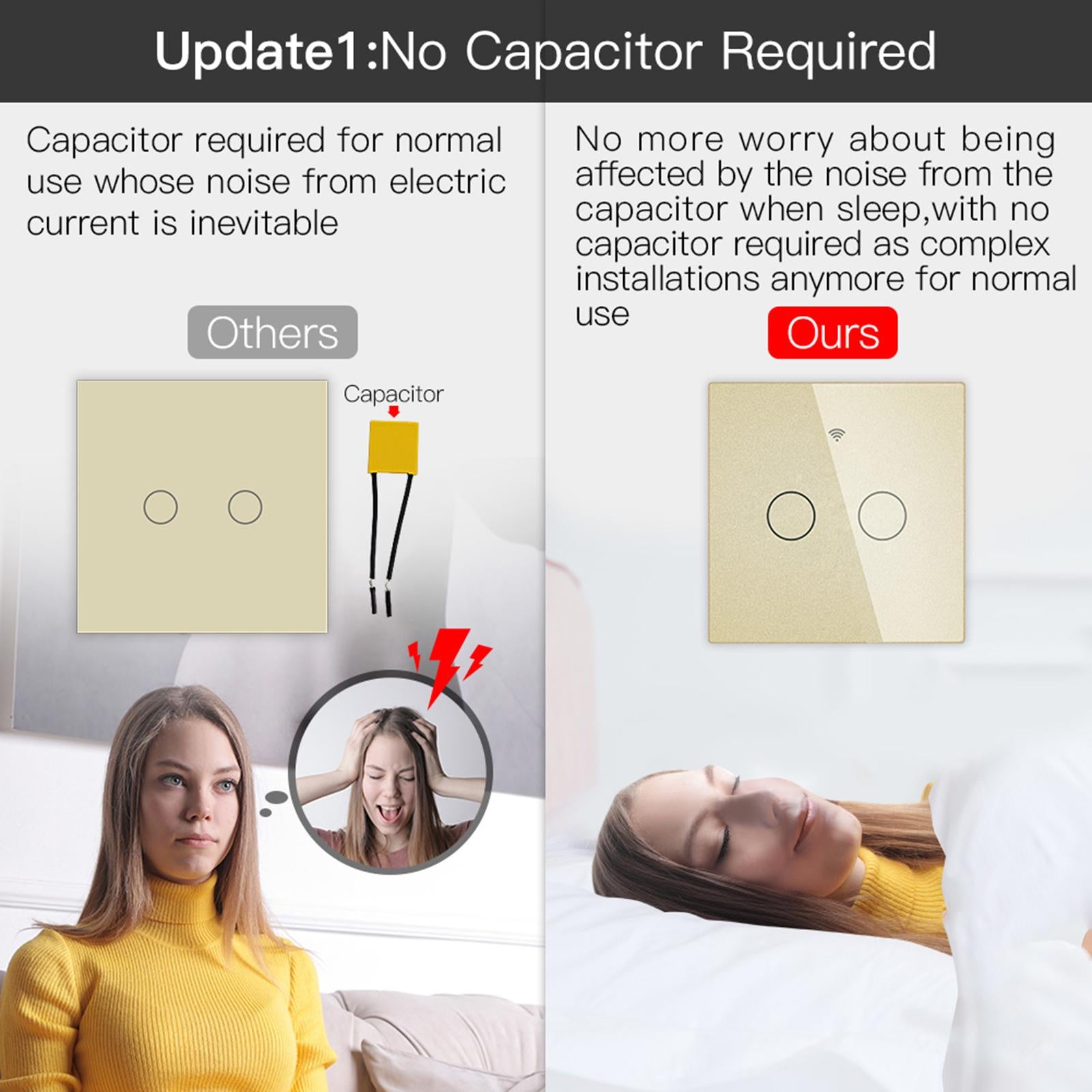 Smart Light Switch Remote Conrol Timing Setting Family Sharing Controler 2 Way Golden