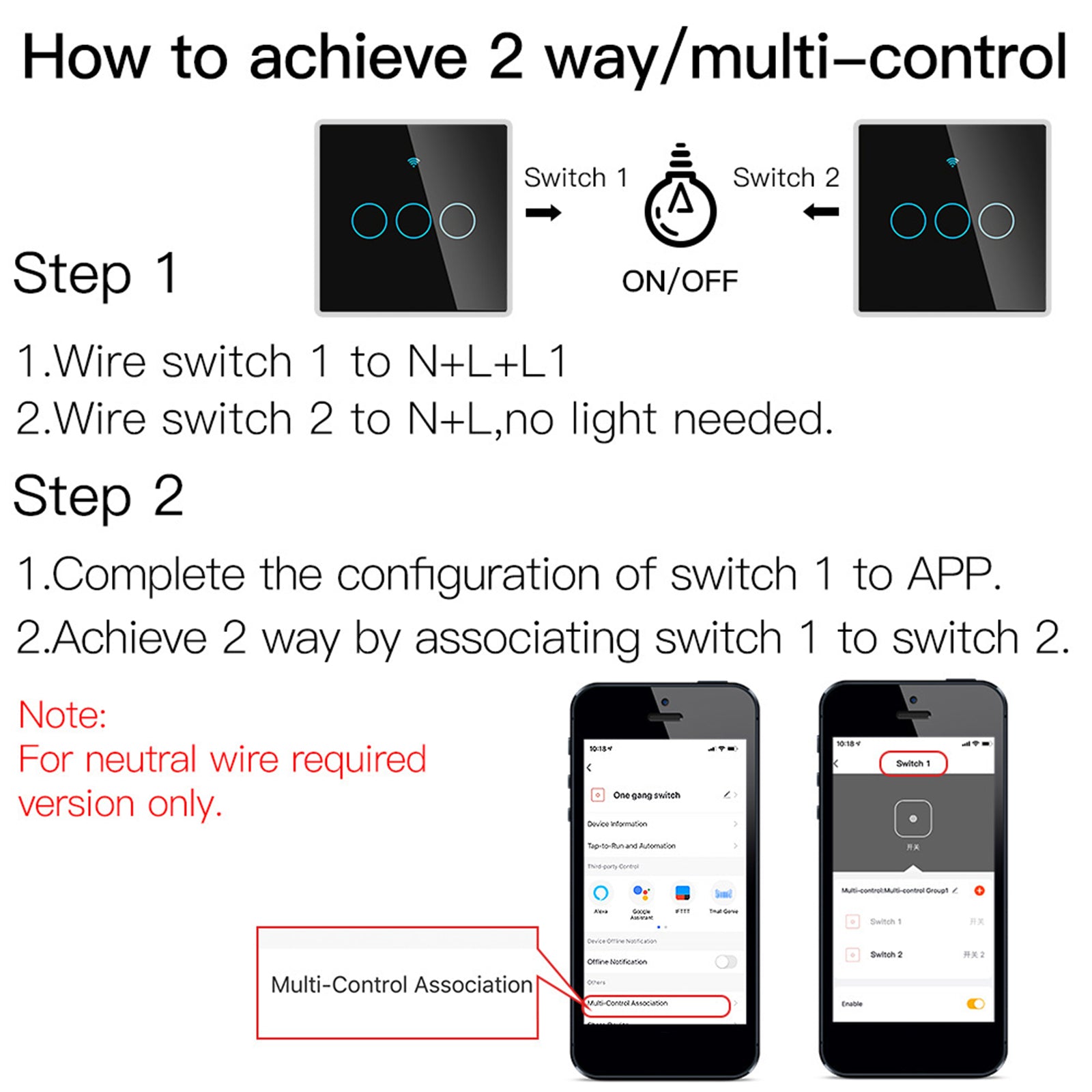 Smart Light Switch Remote Conrol Timing Setting Family Sharing Controler 3 Way Black