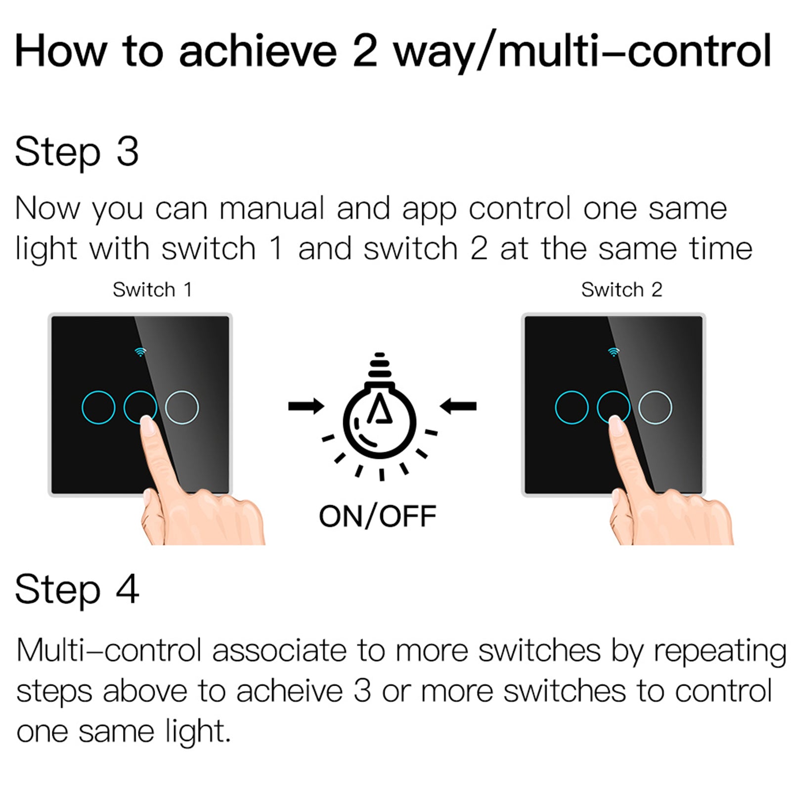 Smart Light Switch Remote Conrol Timing Setting Family Sharing Controler 3 Way Black