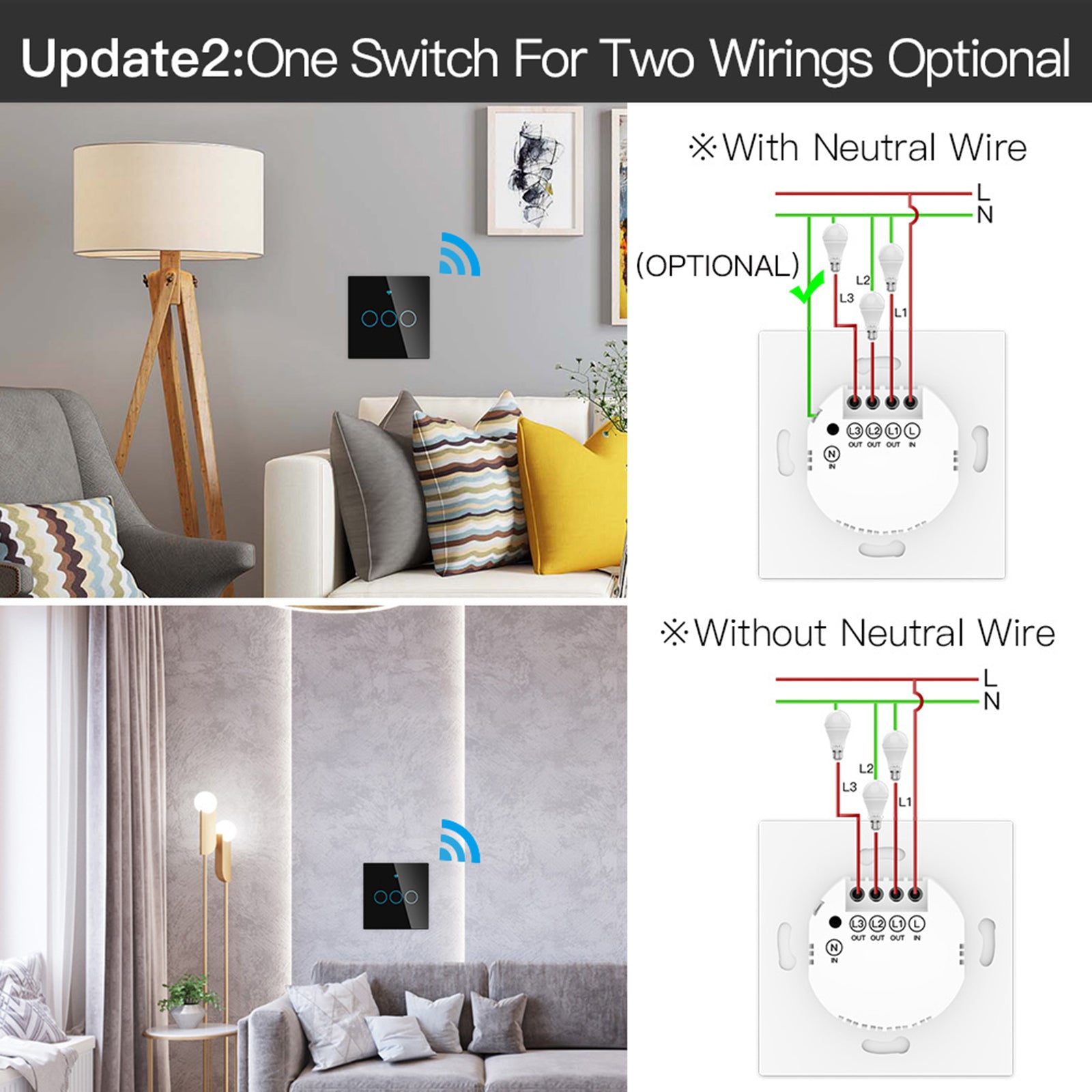 Smart Light Switch Remote Conrol Timing Setting Family Sharing Controler 3 Way Black