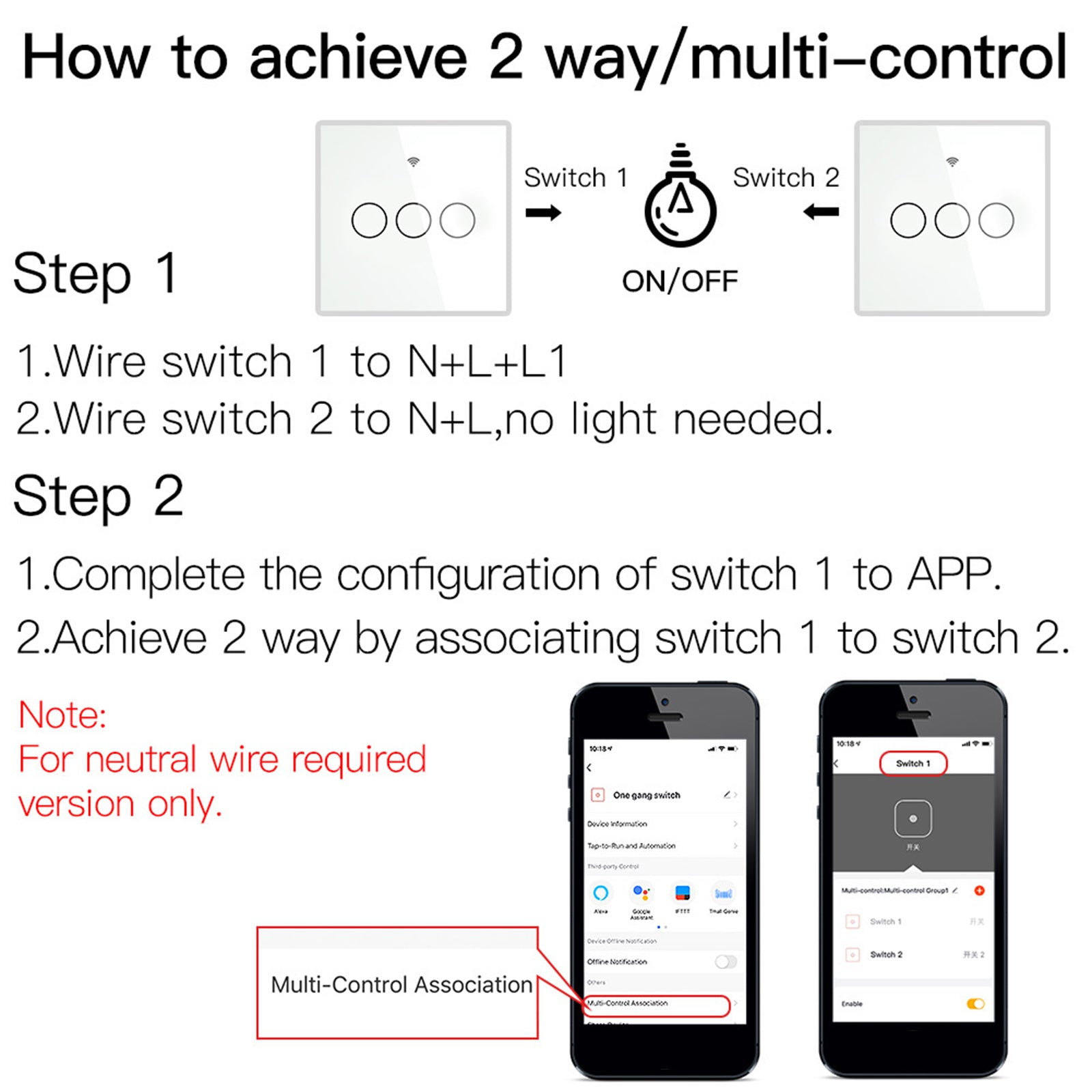 Smart Light Switch Remote Conrol Timing Setting Family Sharing Controler 3 Way White