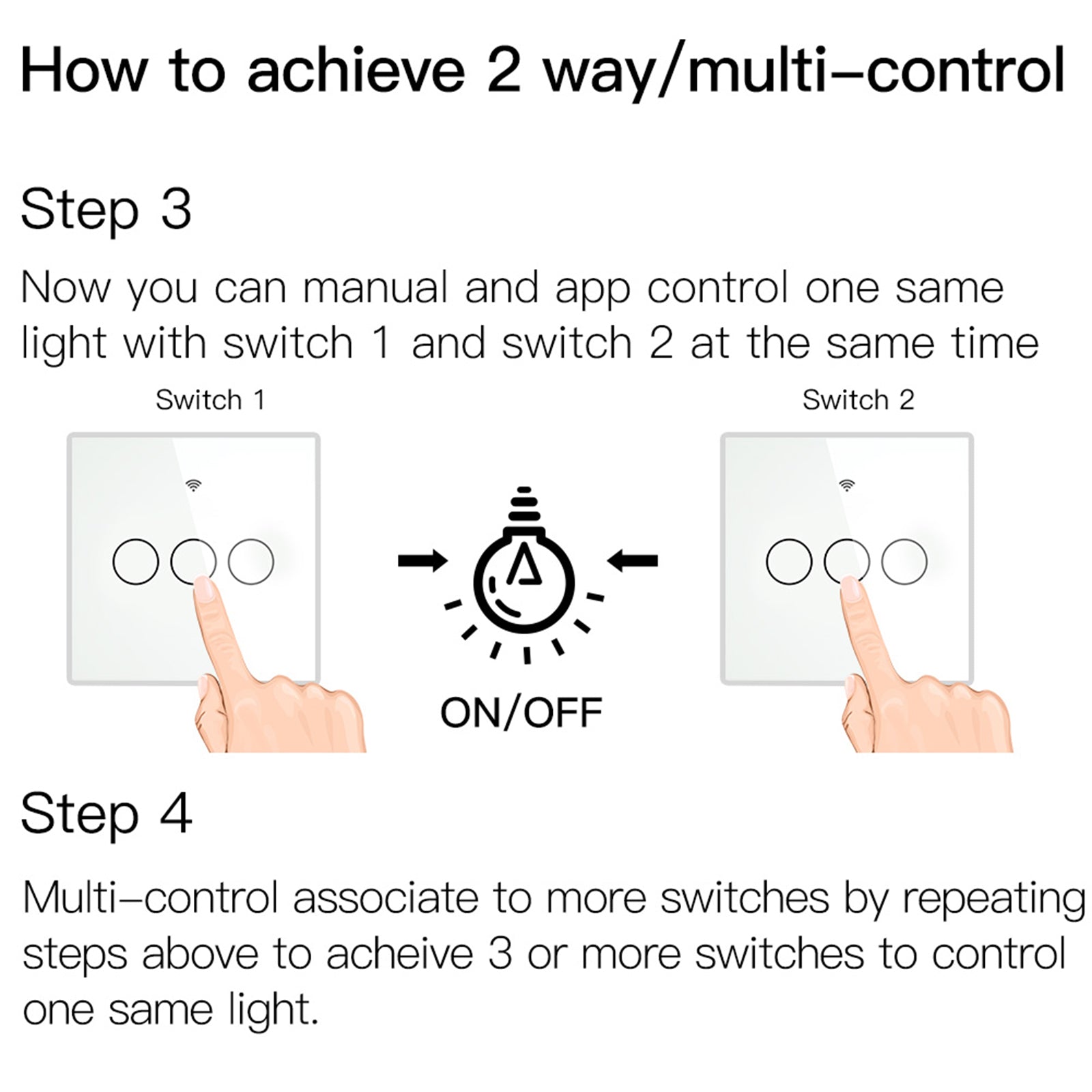 Smart Light Switch Remote Conrol Timing Setting Family Sharing Controler 3 Way White