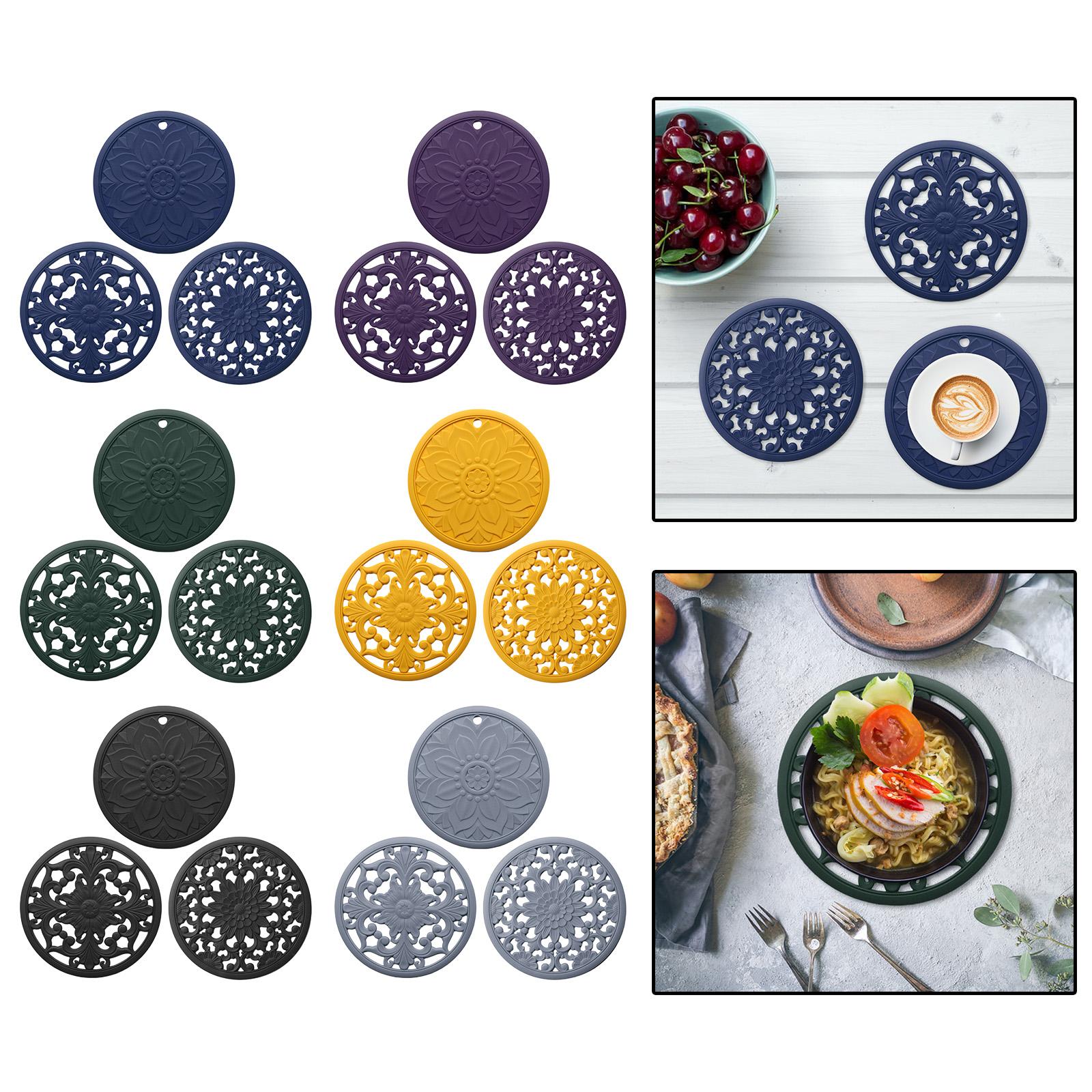 3/Set Heat-insulated Silicone Hot Pads Countertop Bowl Mat Trivet Black