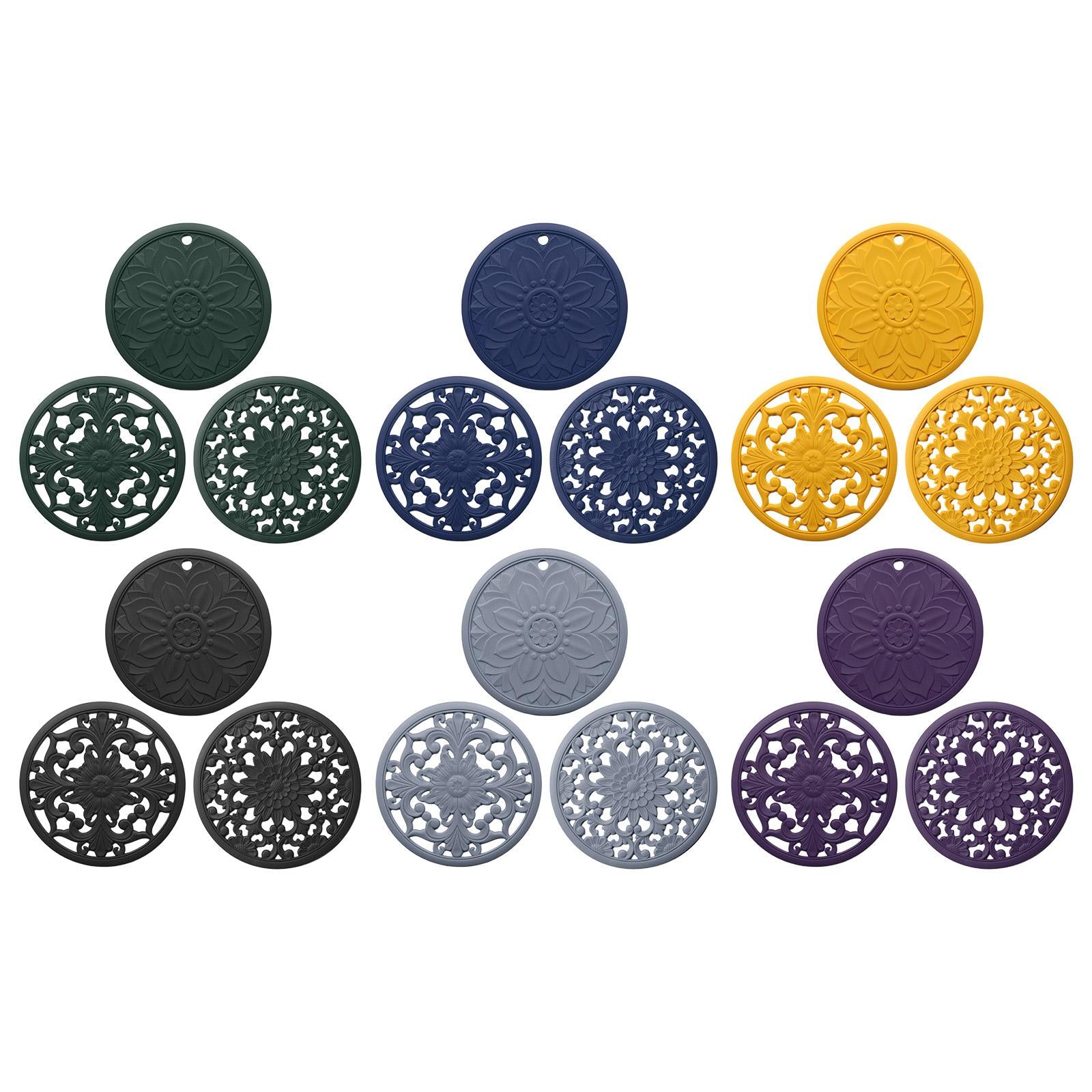 3/Set Heat-insulated Silicone Hot Pads Countertop Bowl Mat Trivet Black