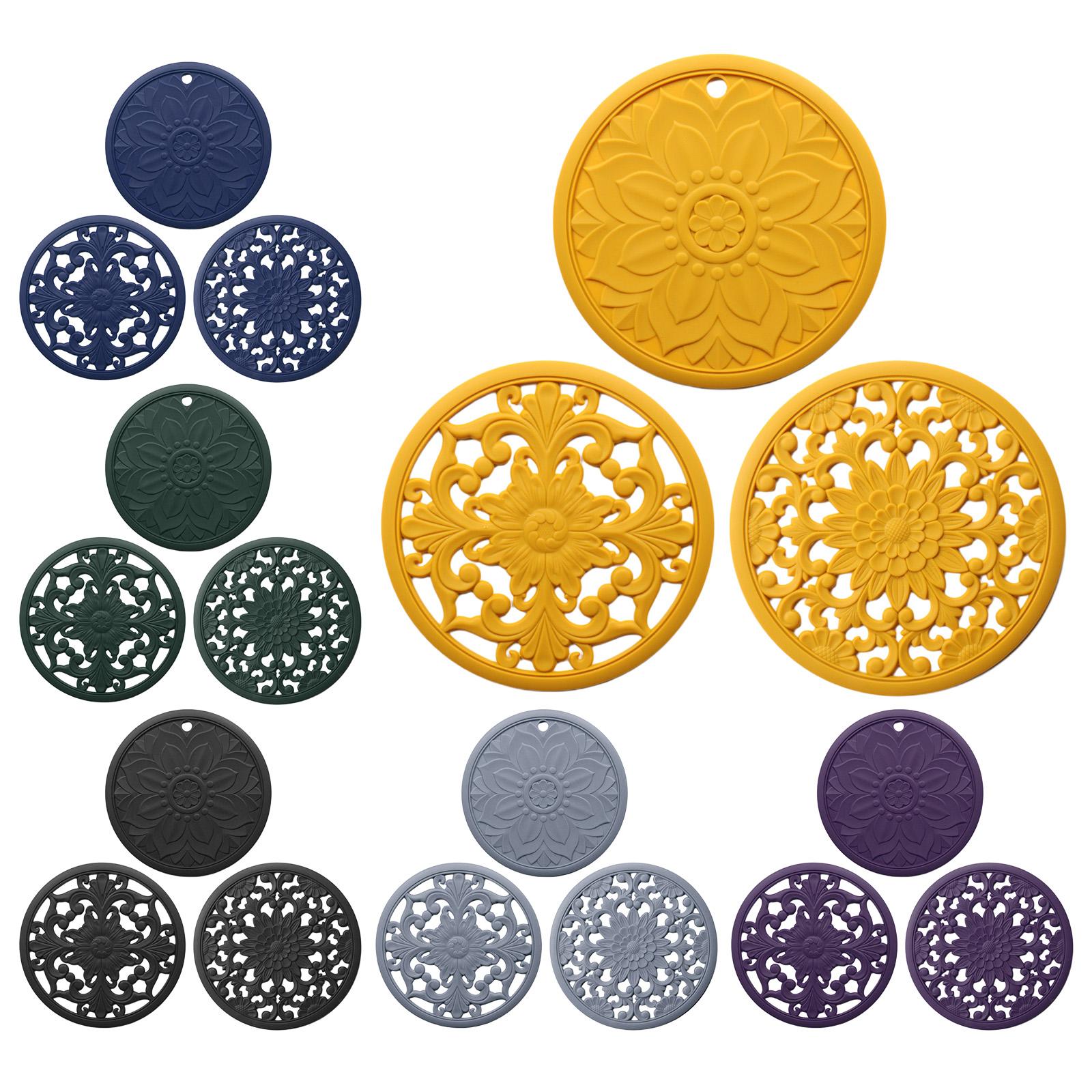3/Set Heat-insulated Silicone Hot Pads Countertop Bowl Mat Trivet Black