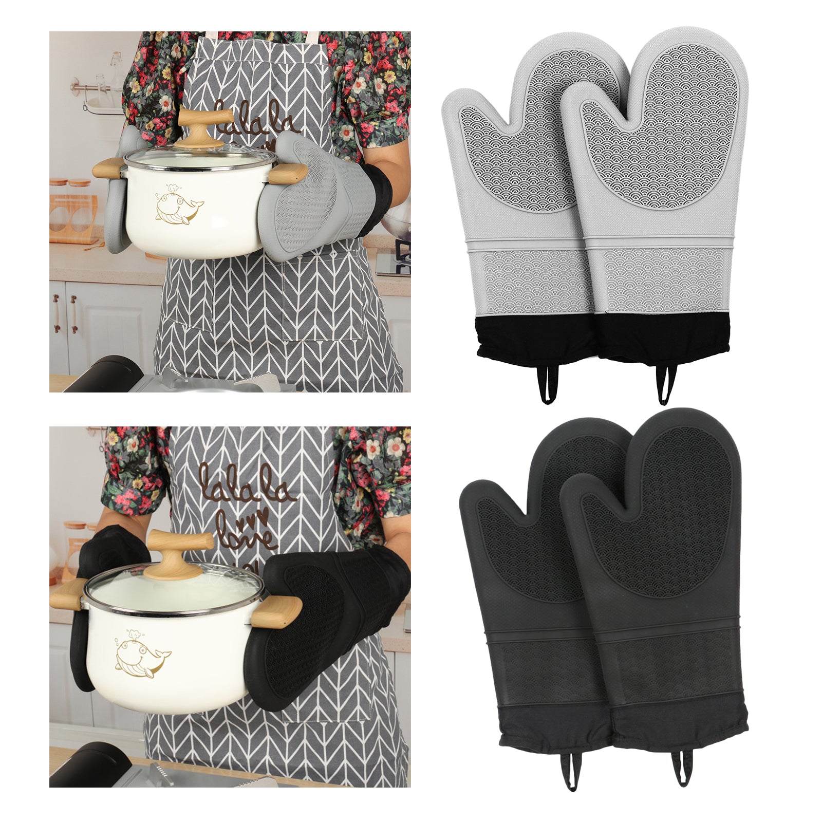 2PCS Premium Oven Mitts Pot Holders Tool Pads for Grilling Cooking BBQ Black