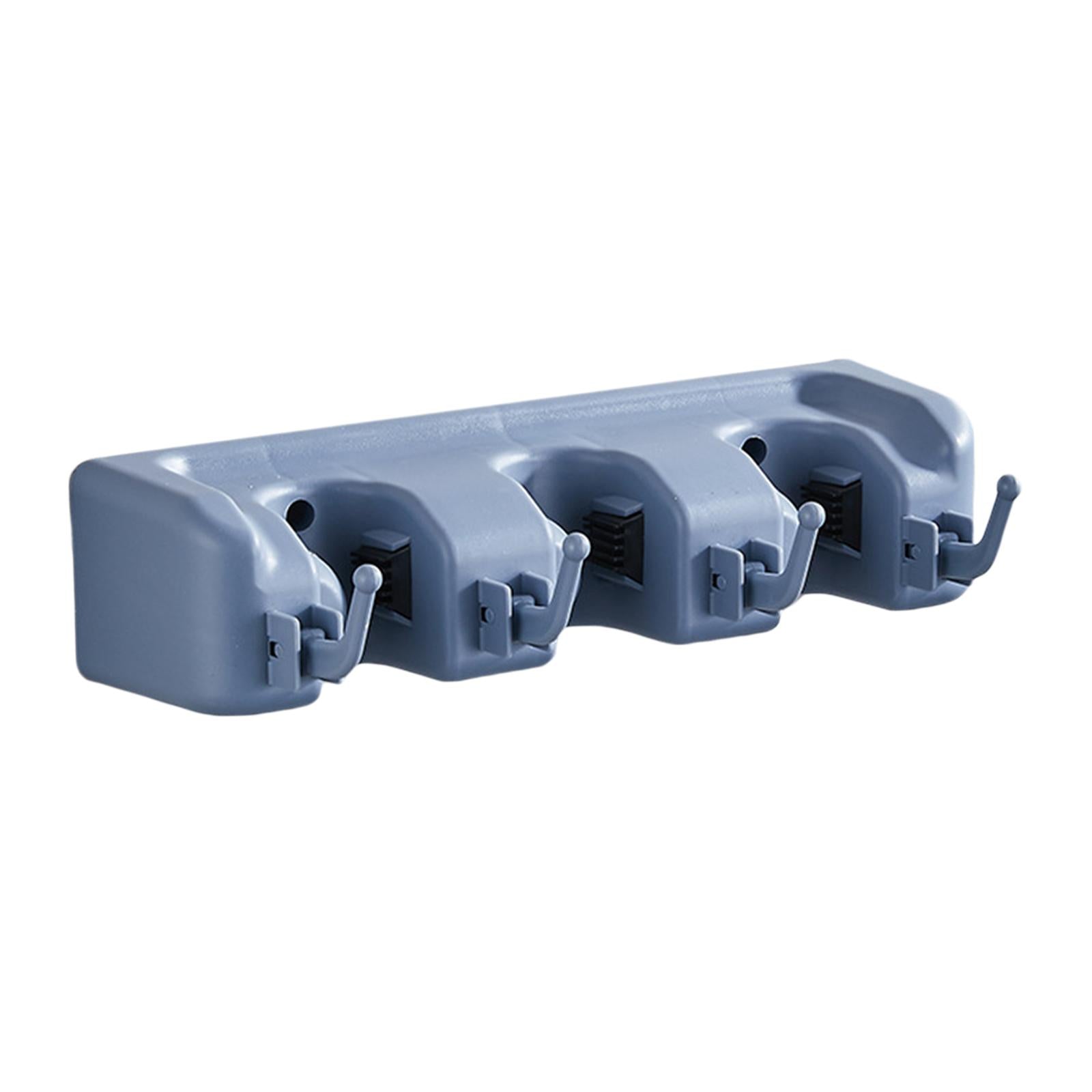 Wall Mounted Broom Mop Holder Kitchen Storage Organizer Blue 4 Hooks