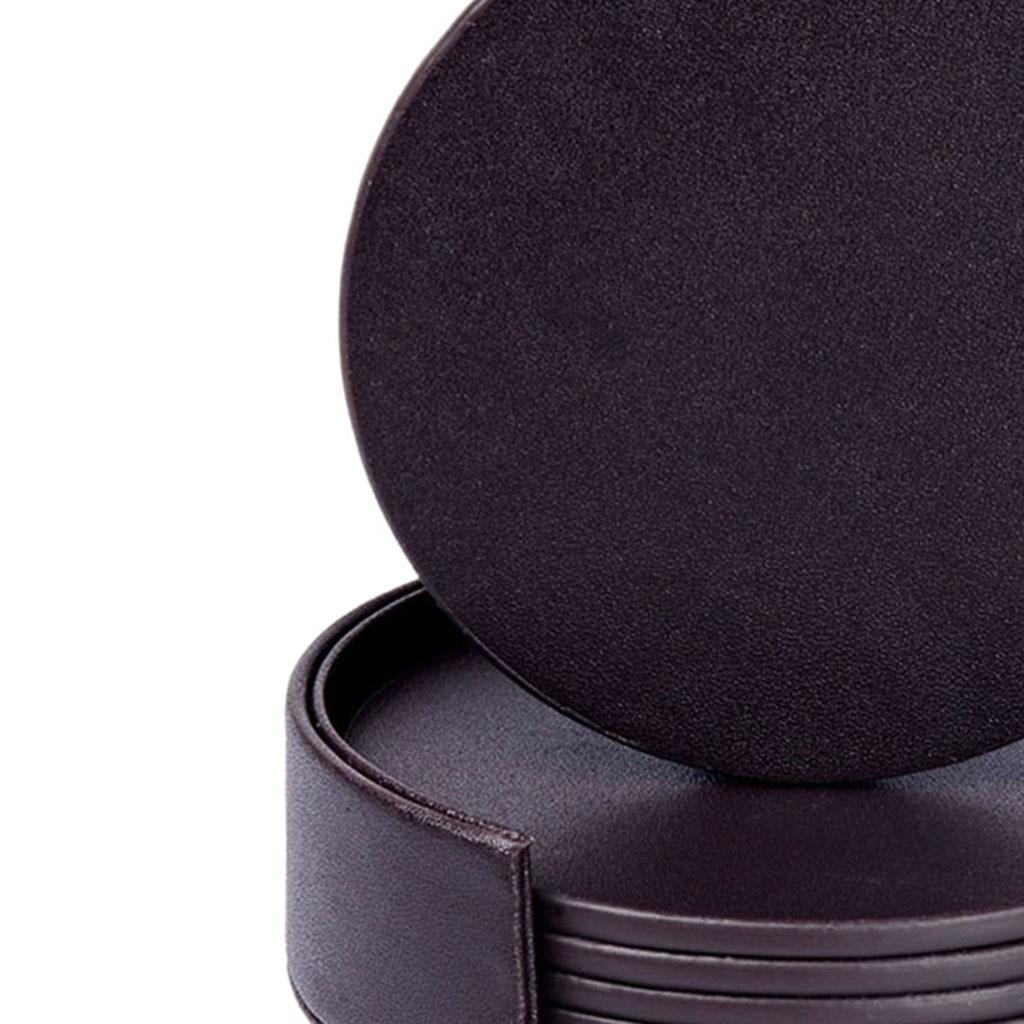 Leather Marble Grain Coasters for Drinks with Holder Heat Resistant Cup Mat brown