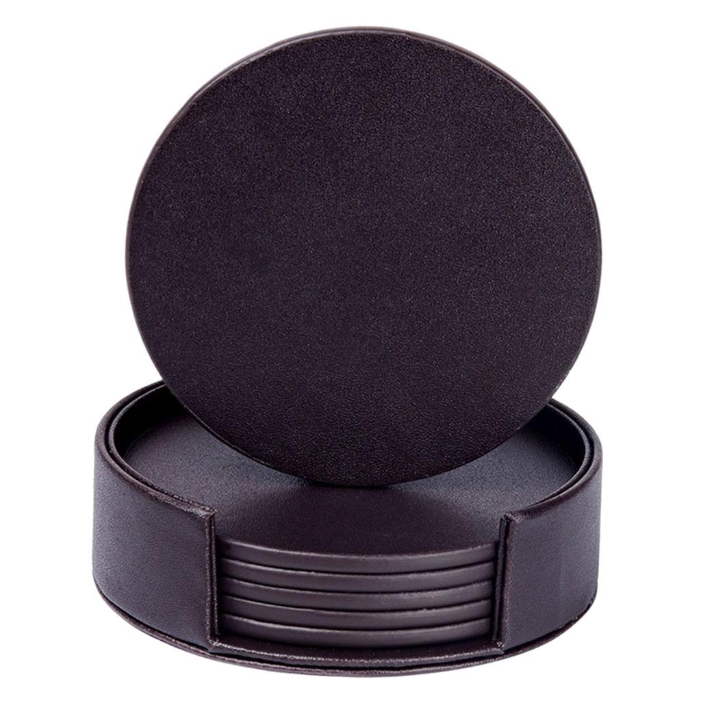 Leather Marble Grain Coasters for Drinks with Holder Heat Resistant Cup Mat brown