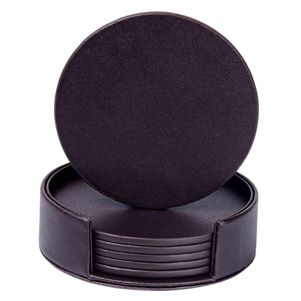 Leather Marble Grain Coasters for Drinks with Holder Heat Resistant Cup Mat brown