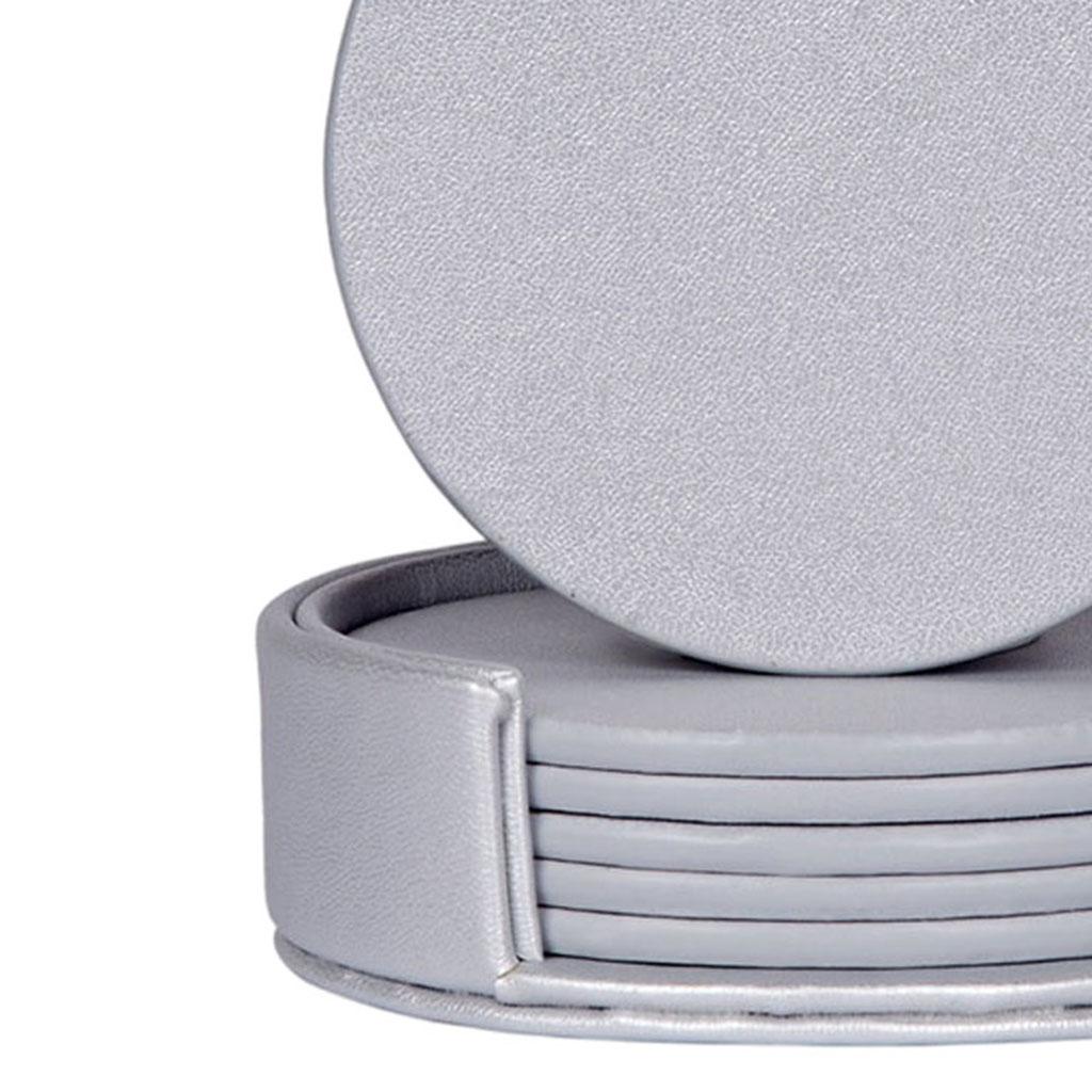 Leather Marble Grain Coasters for Drinks with Holder Heat Resistant Cup Mat silver