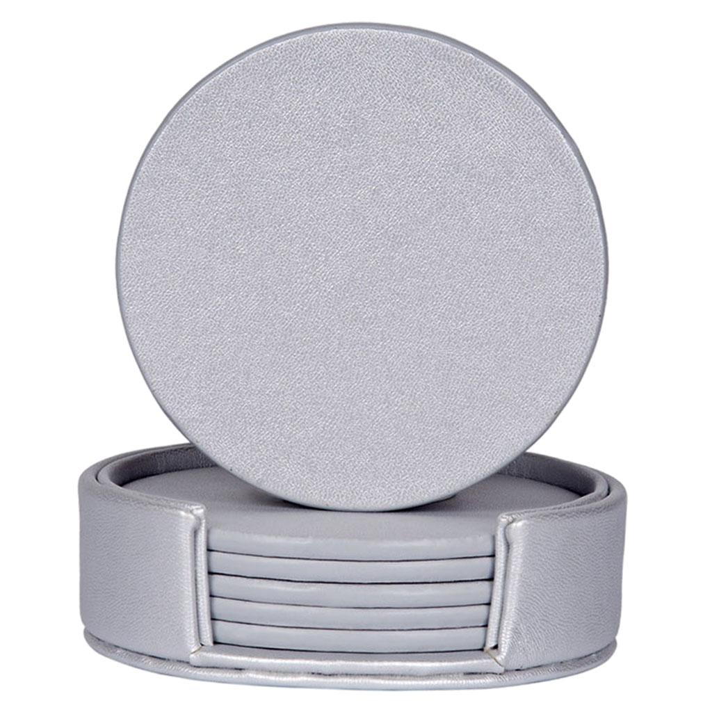 Leather Marble Grain Coasters for Drinks with Holder Heat Resistant Cup Mat silver