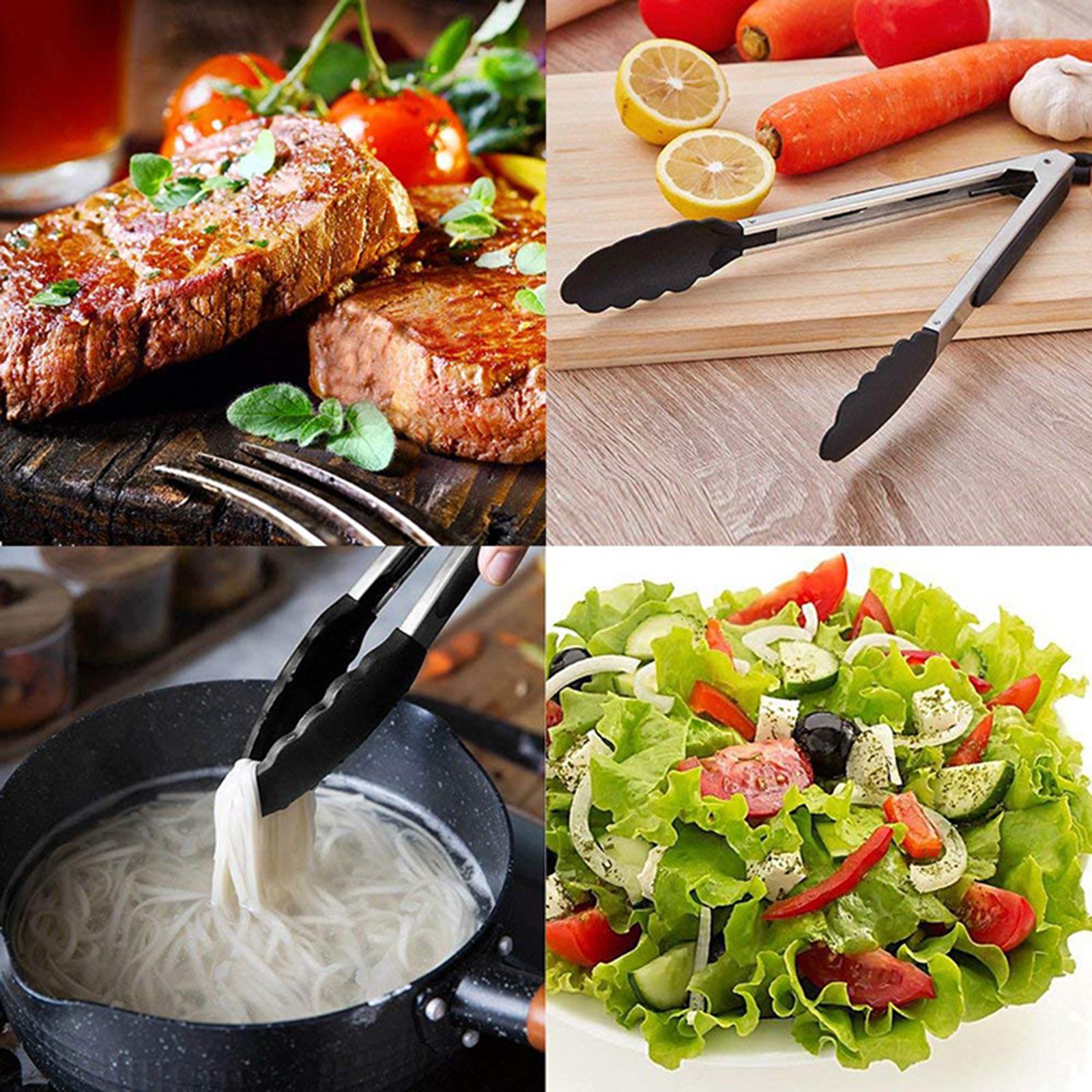 Kitchen Tongs Pack of 3 Salad BBQ Grilling for Buffets Kitchen Cookware Black