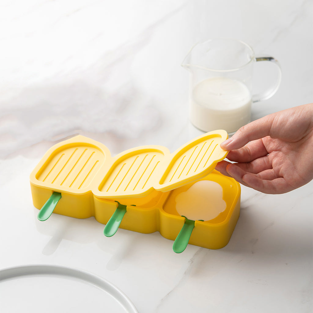 Cute Cartoon Popsicle Molds Bird-shaped 3 Cell Homemade Ice Cream Home Yellow