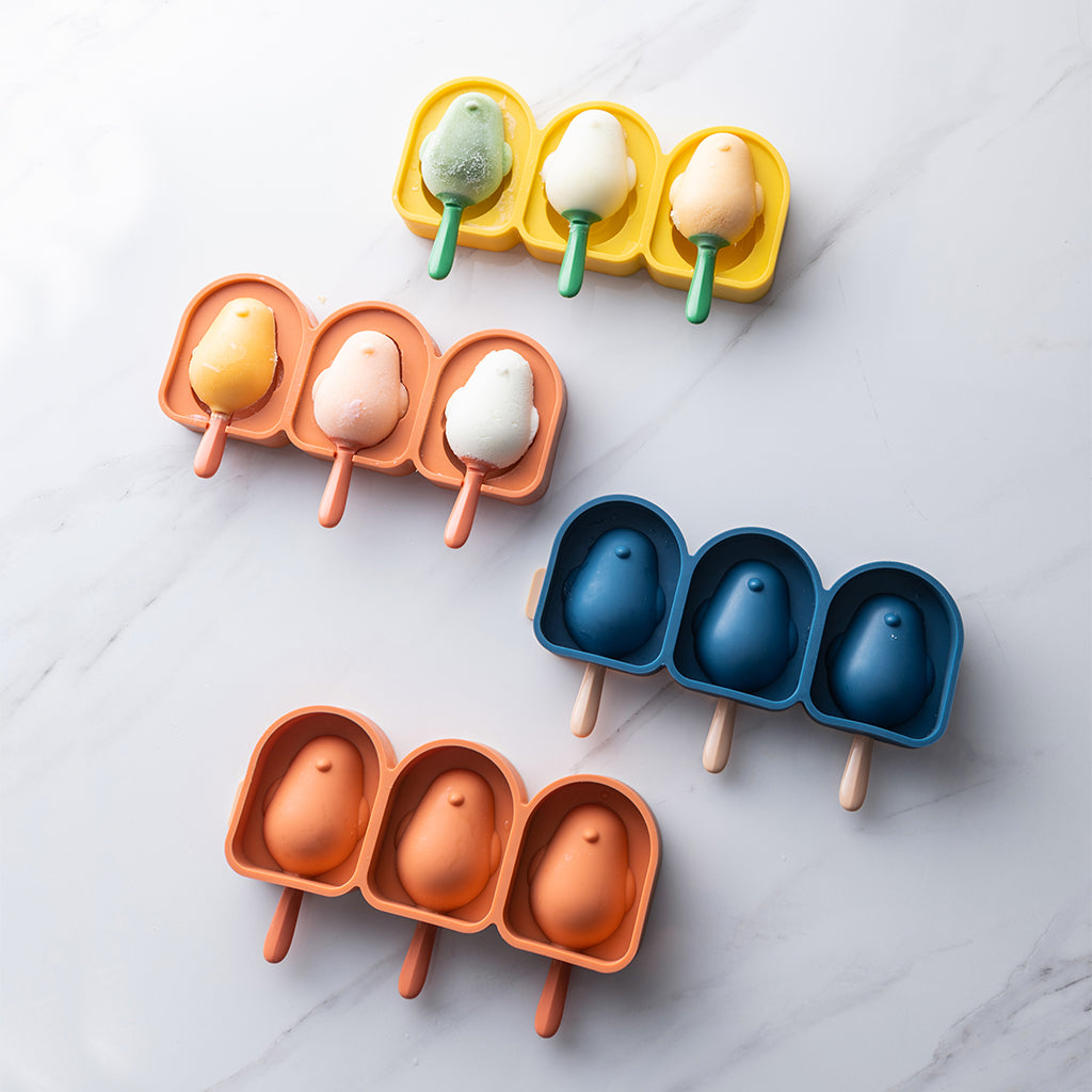 Cute Cartoon Popsicle Molds Bird-shaped 3 Cell Homemade Ice Cream Home Yellow