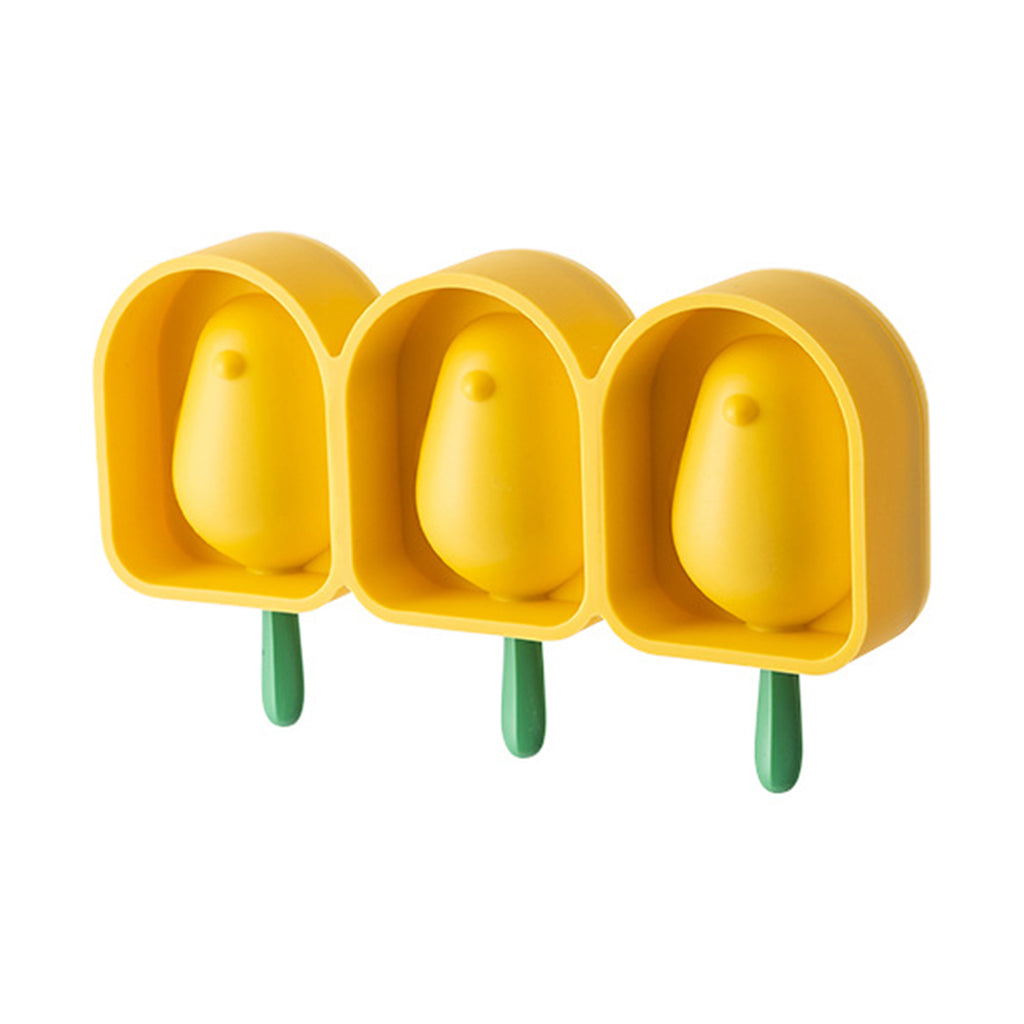 Cute Cartoon Popsicle Molds Bird-shaped 3 Cell Homemade Ice Cream Home Yellow