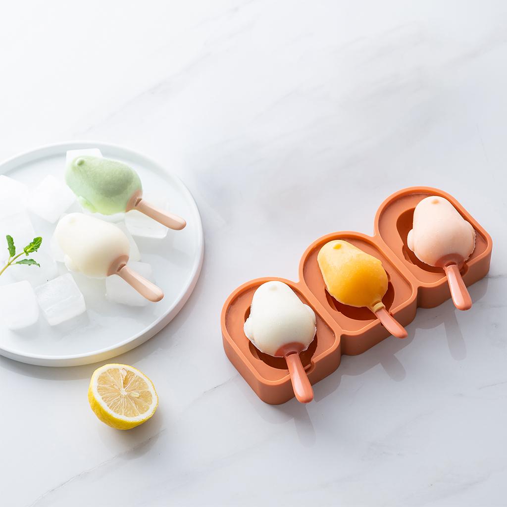 Cute Cartoon Popsicle Molds Bird-shaped 3 Cell Homemade Ice Cream Home Orange