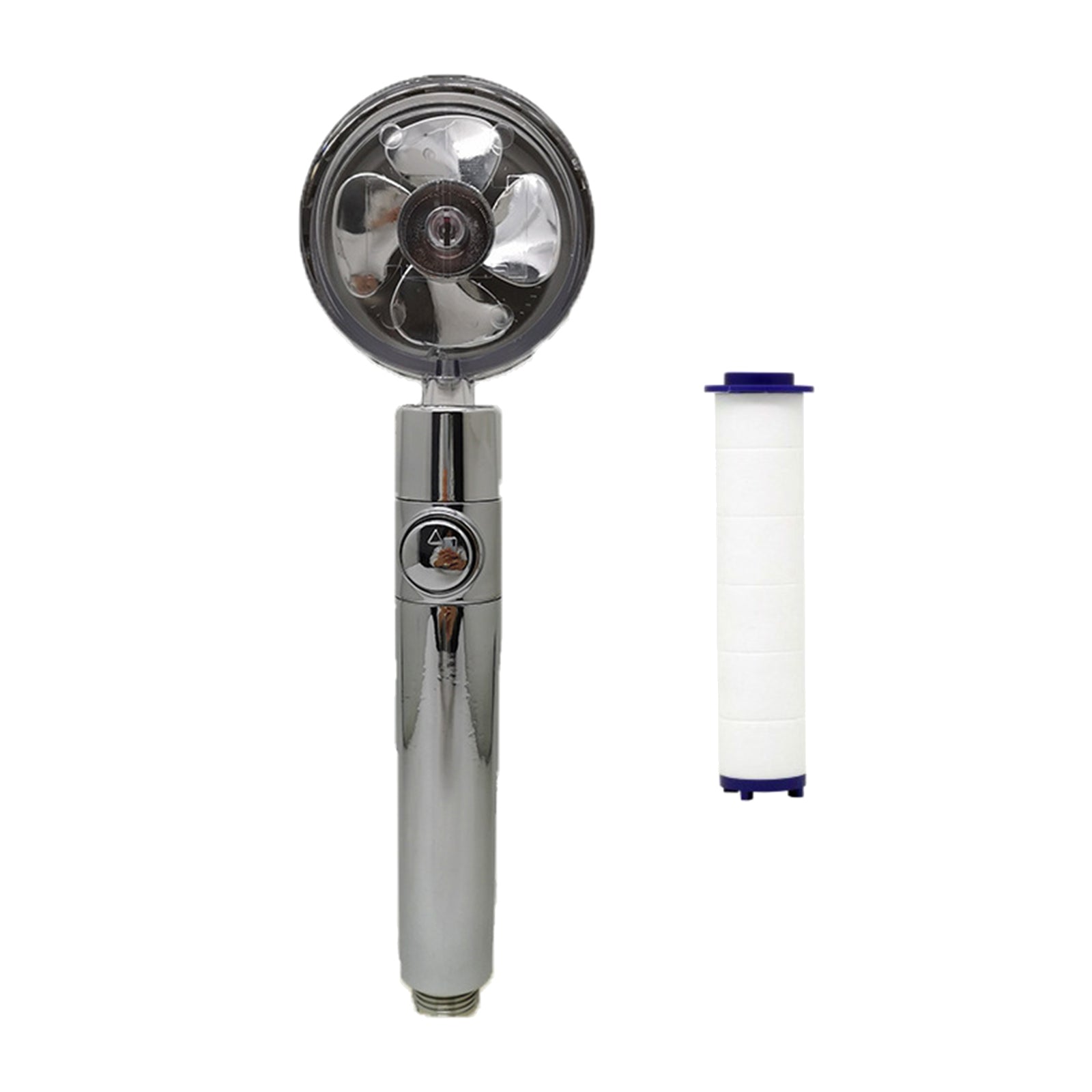 Pressurized Shower Head Rotating with Small Fan Bathroom Accs Easy Install silver