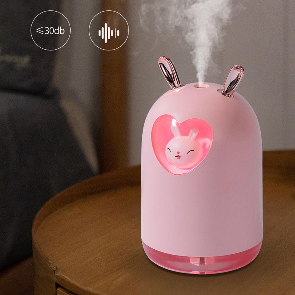 Cute Pet Air Humidifier 300ml Cool Mist Aroma Colorful LED Lamp for Office Pink