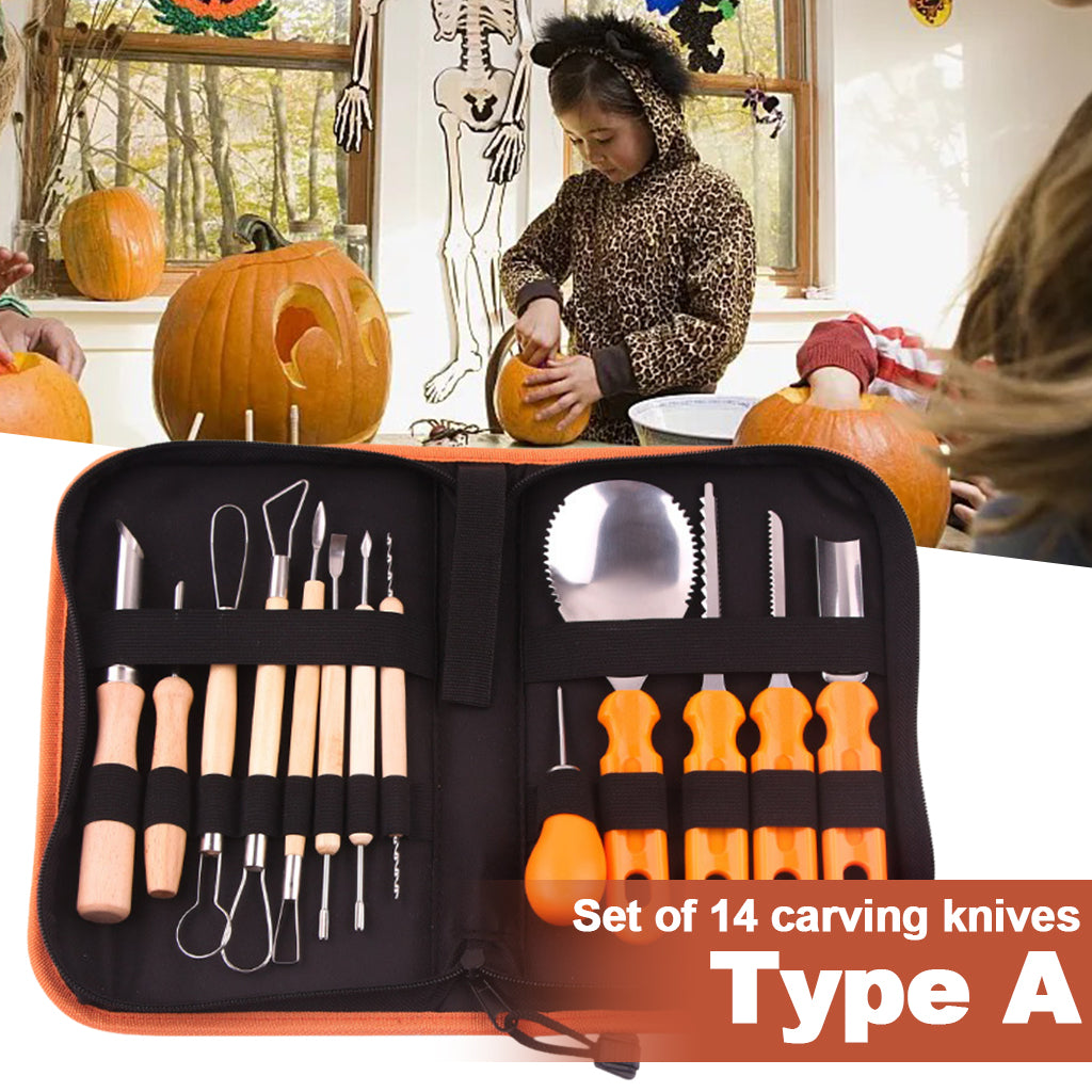 14 Pieces Carving Kit Tools Stainless Steel Case Pumpkin Tool for Halloween Type A