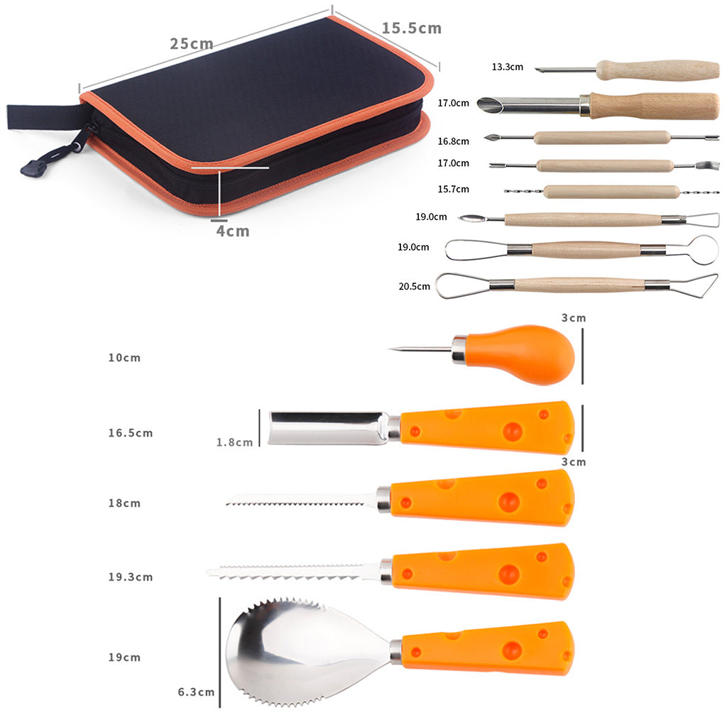 14 Pieces Carving Kit Tools Stainless Steel Case Pumpkin Tool for Halloween Type C
