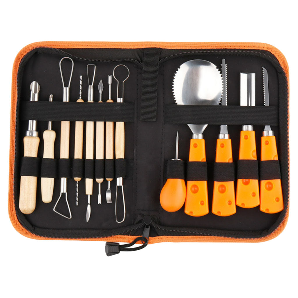 14 Pieces Carving Kit Tools Stainless Steel Case Pumpkin Tool for Halloween Type C
