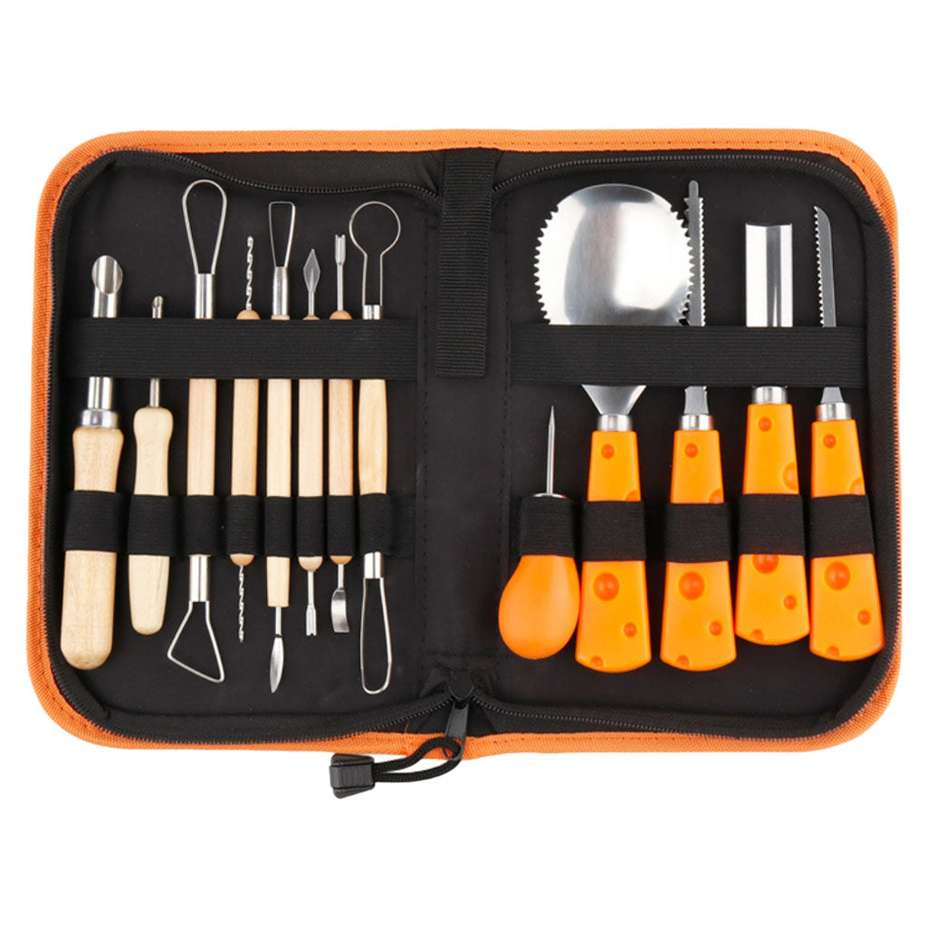 14 Pieces Carving Kit Tools Stainless Steel Case Pumpkin Tool for Halloween Type C