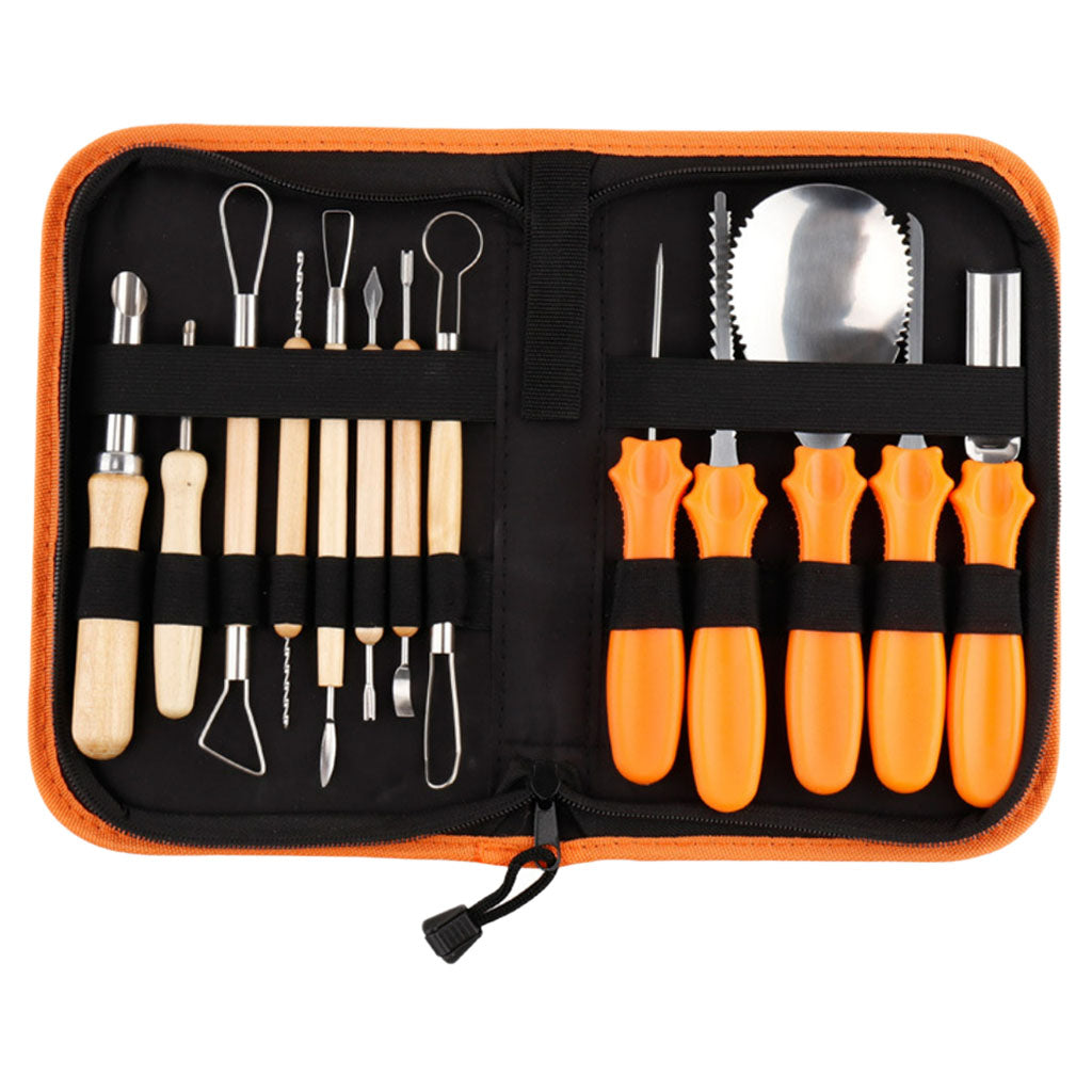 14 Pieces Carving Kit Tools Stainless Steel Case Pumpkin Tool for Halloween Type D