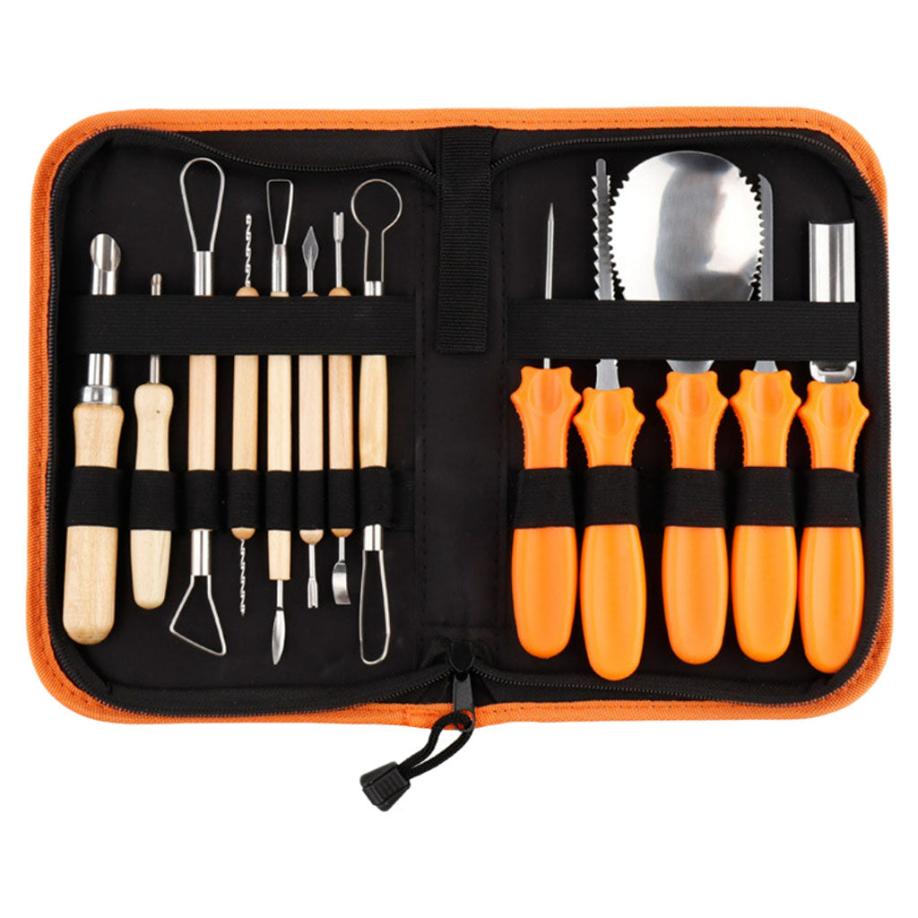 14 Pieces Carving Kit Tools Stainless Steel Case Pumpkin Tool for Halloween Type D